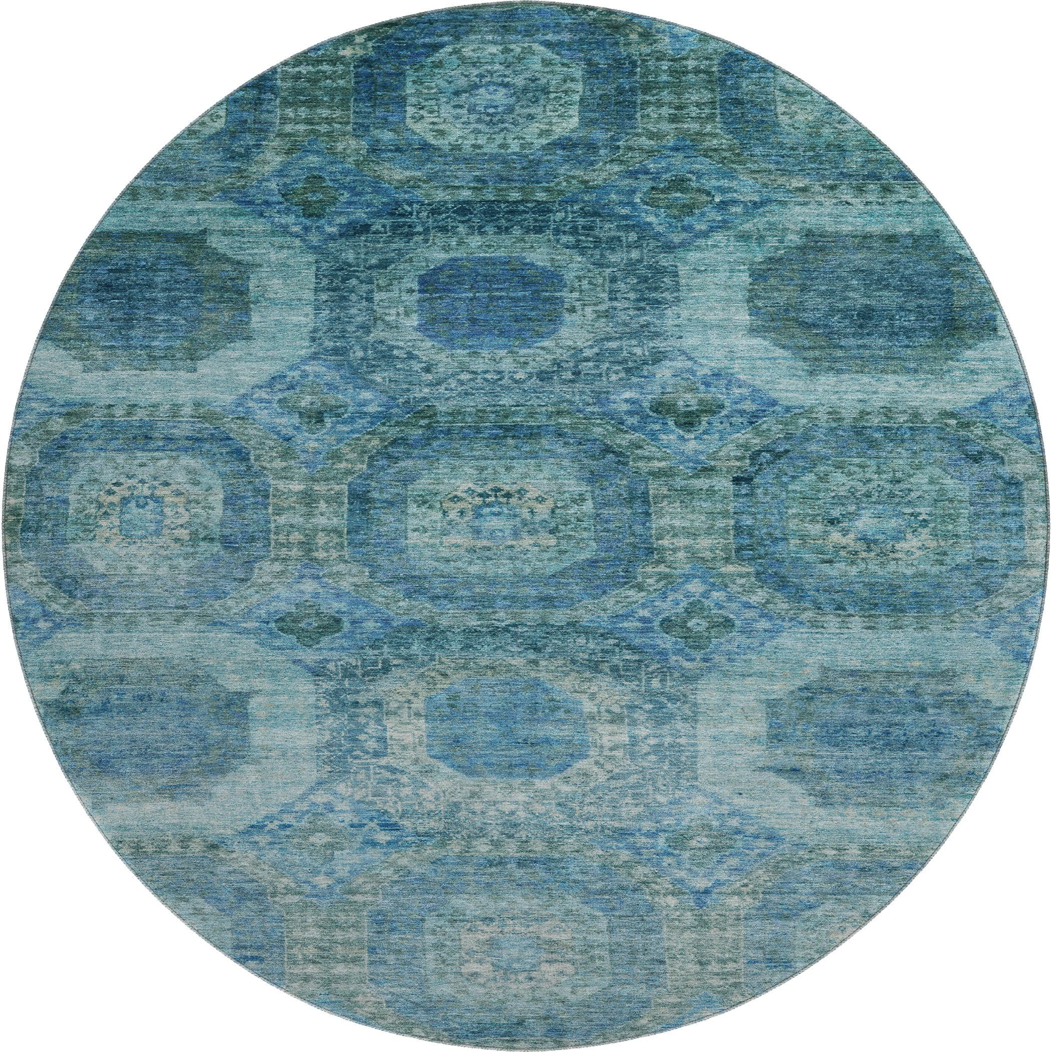 Prague Machine Washable Transitional Blue Rug 8' x 8' #shape_Round