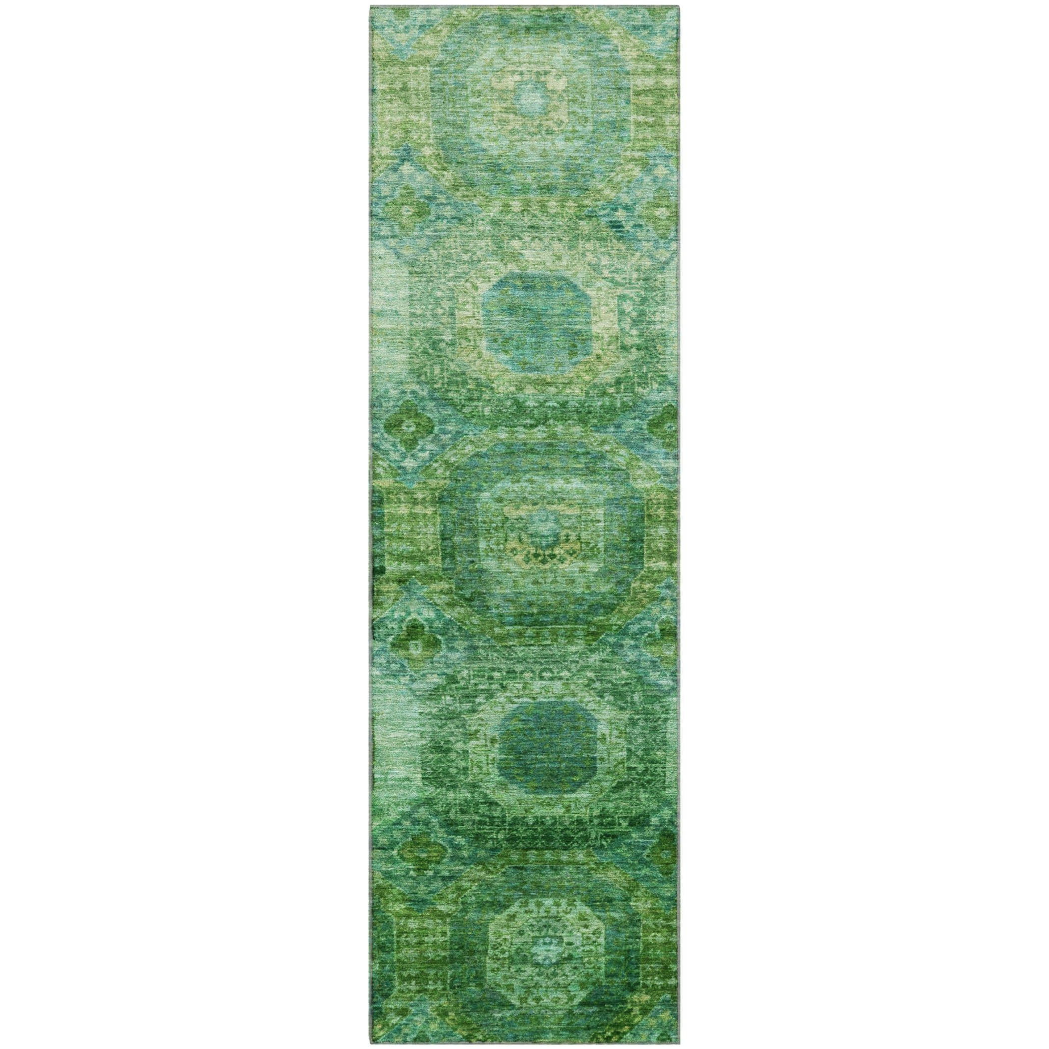Prague Machine Washable Transitional Emerald Green Rug 2'3" x 7'6" #shape_Runner