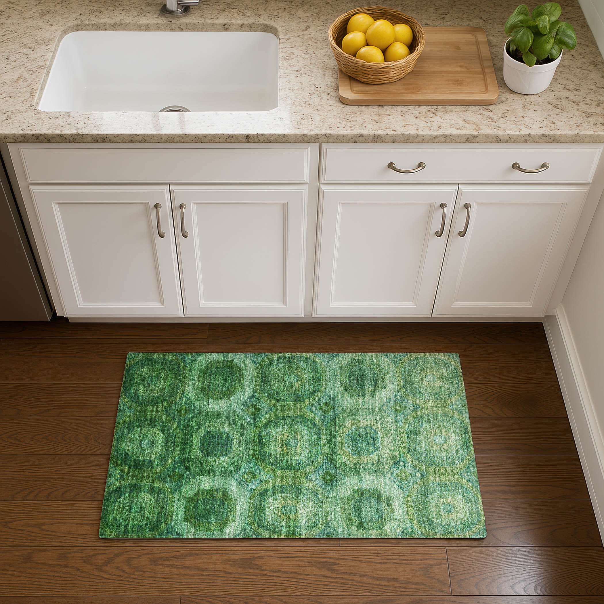 Prague Machine Washable Transitional Emerald Green Rug 1'8" x 2'6" #shape_Rectangle