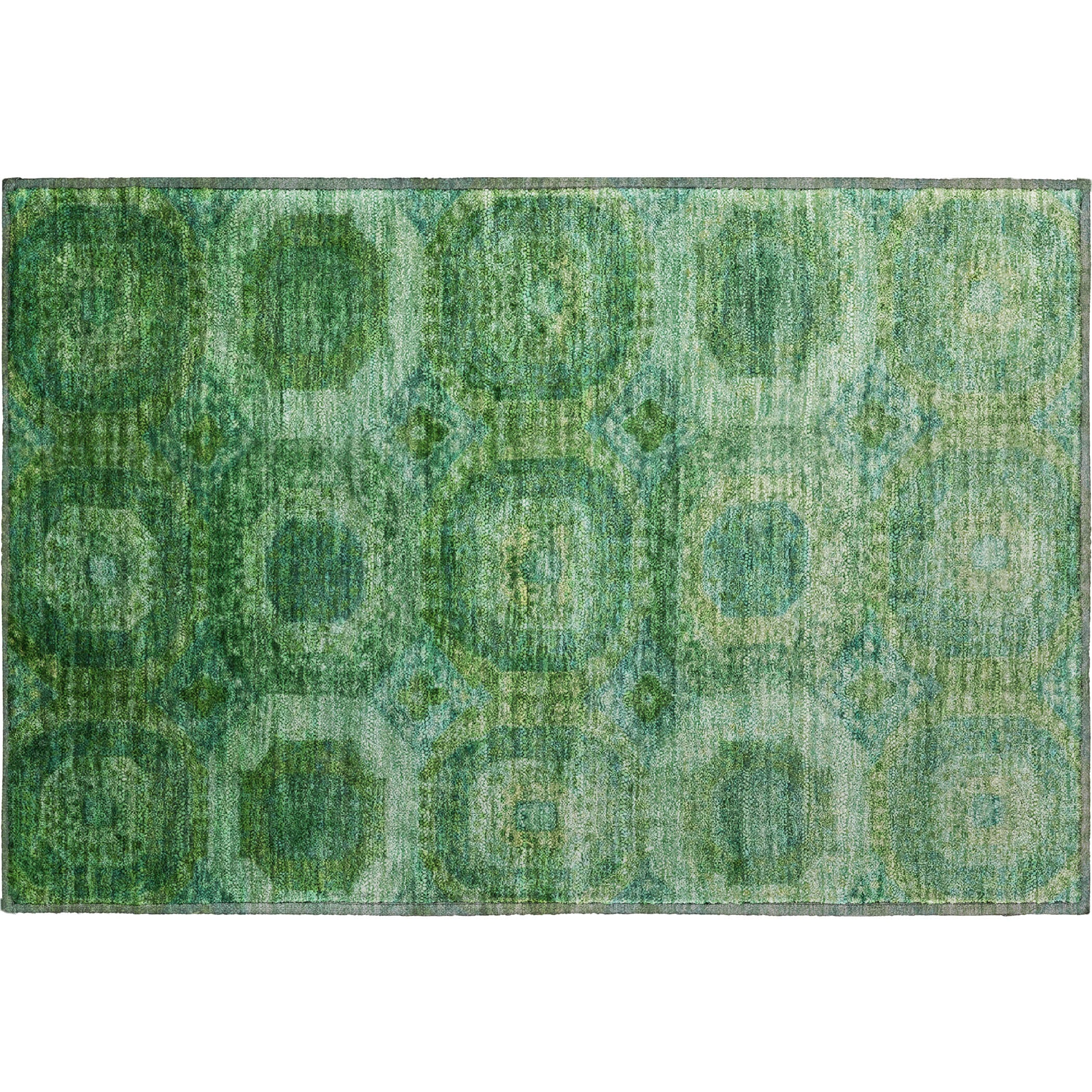 Prague Machine Washable Transitional Emerald Green Rug 1'8" x 2'6" #shape_Rectangle