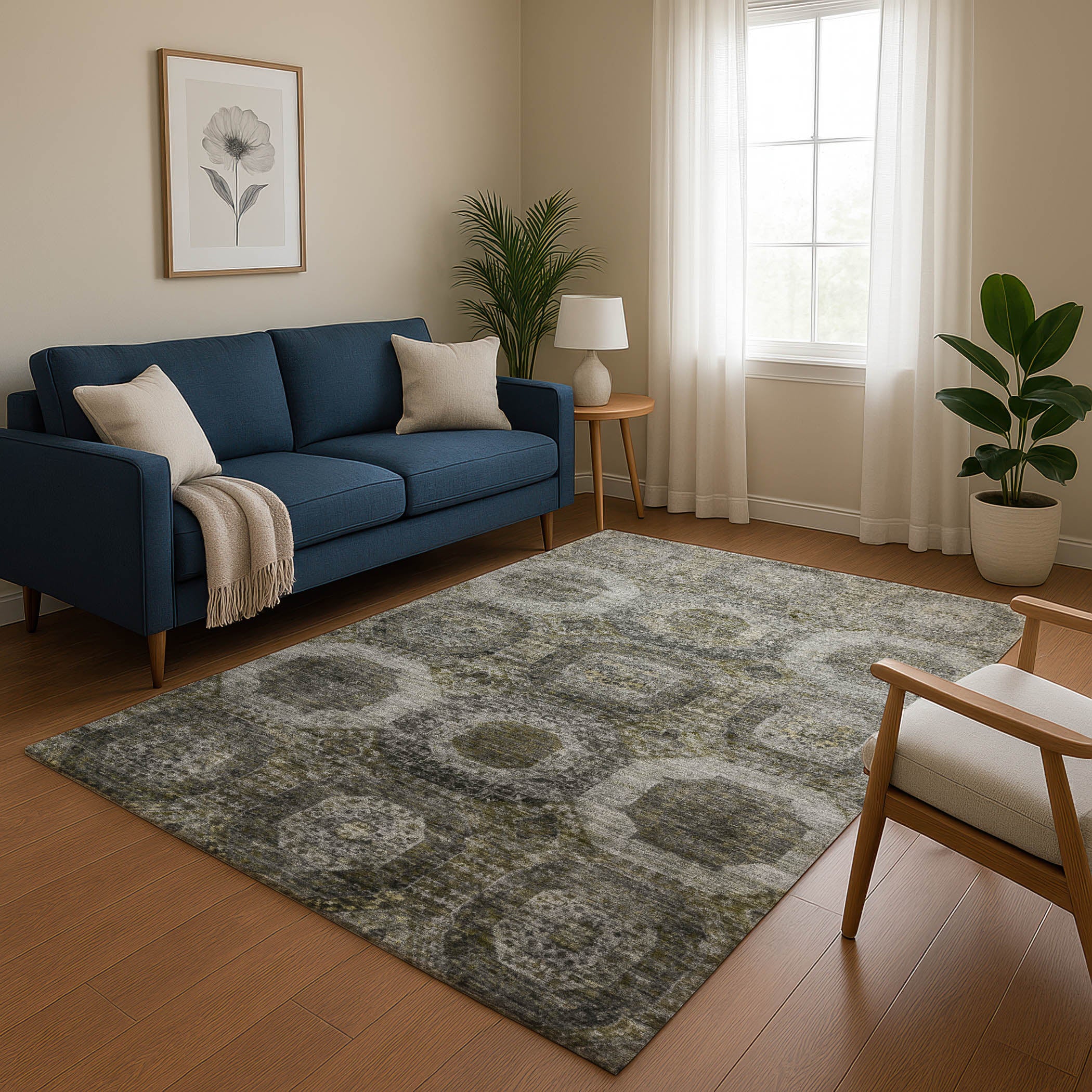 Prague Machine Washable Transitional Pewter Gray Rug 2'6" x 3'10" #shape_Rectangle