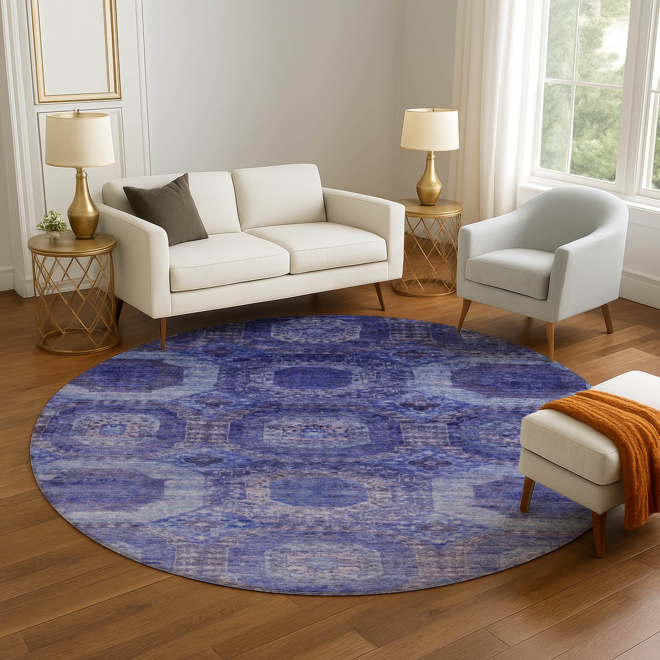 Prague Machine Washable Transitional Purple Rug 8' x 8' #shape_Round
