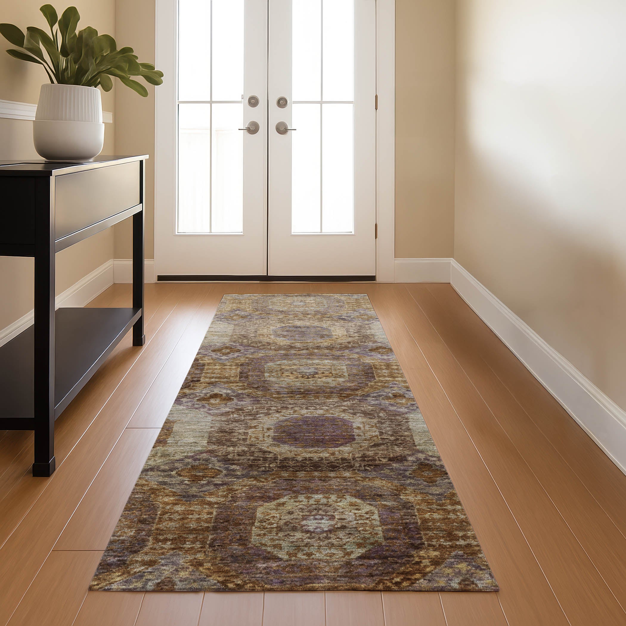 Prague Machine Washable Transitional Rust Orange Rug 2'3" x 7'6" #shape_Runner