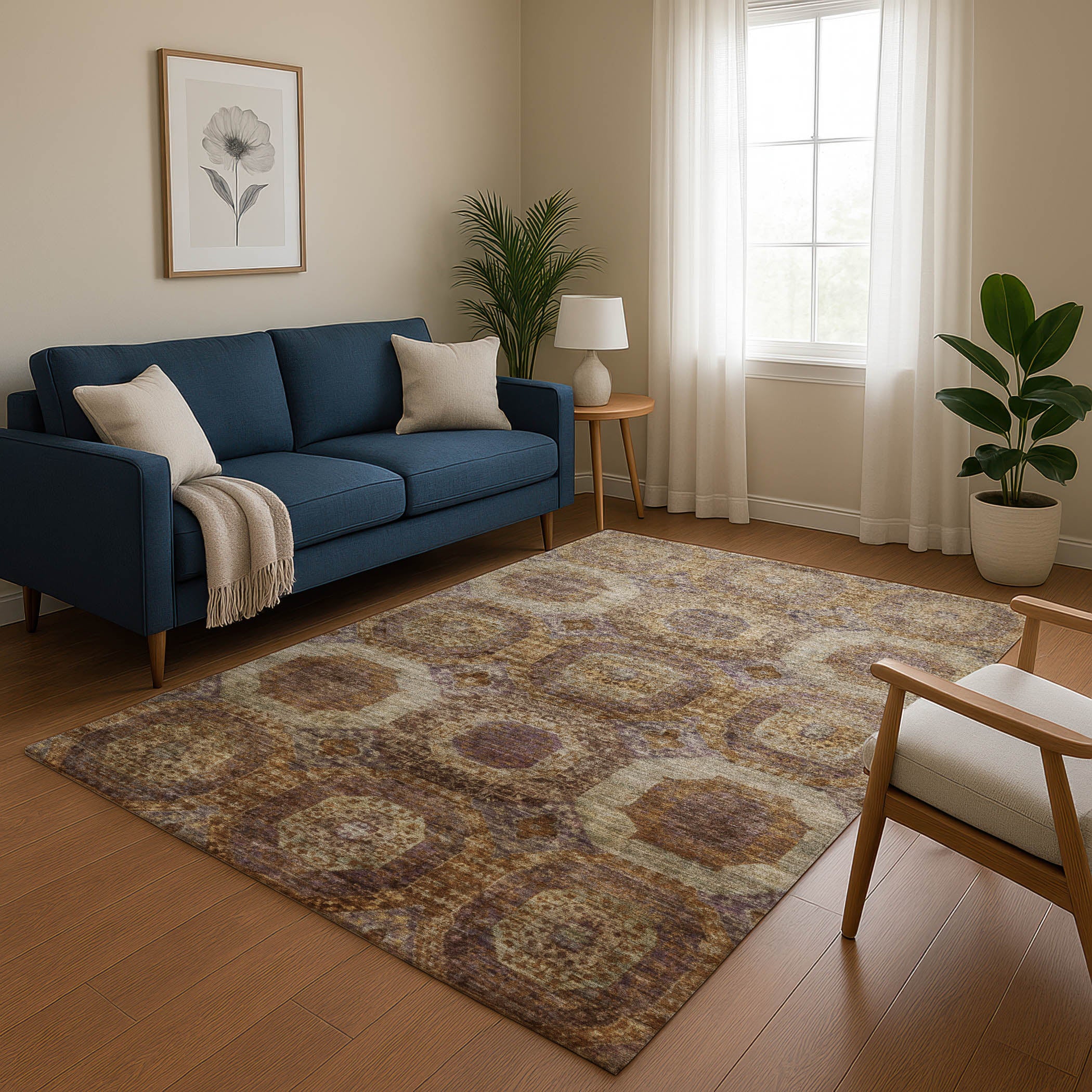 Prague Machine Washable Transitional Rust Orange Rug 2'6" x 3'10" #shape_Rectangle