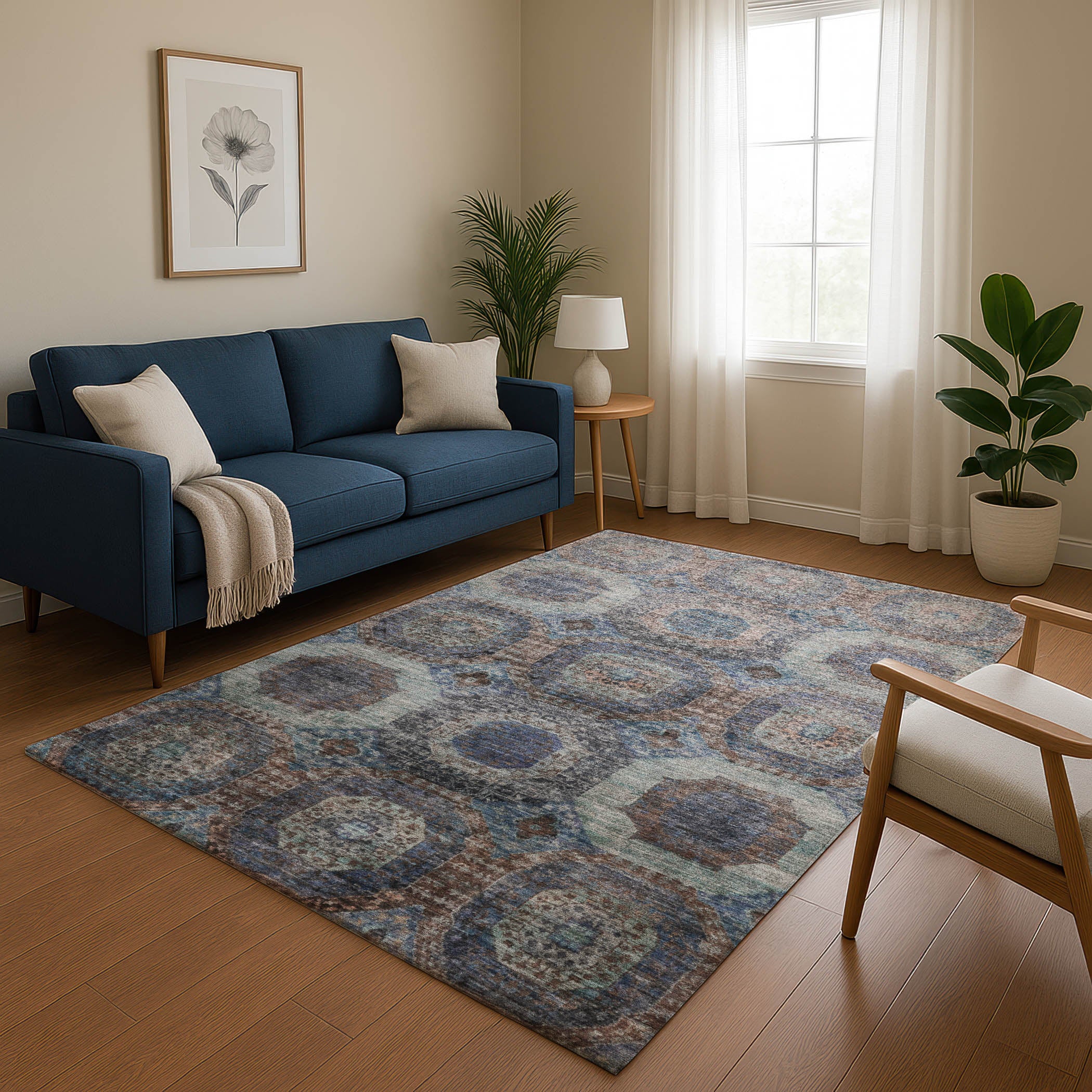 Prague Machine Washable Transitional Teal Rug 2'6" x 3'10" #shape_Rectangle