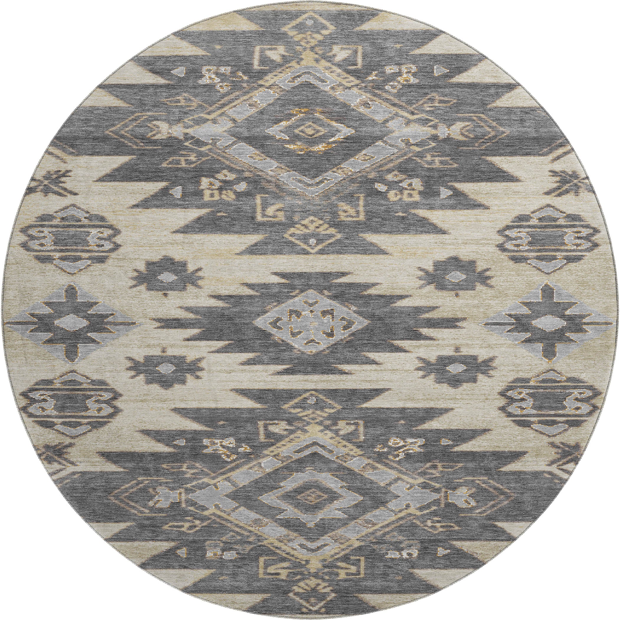 Florence Machine Washable Transitional Beige Brown Rug 8' x 8' #shape_Round