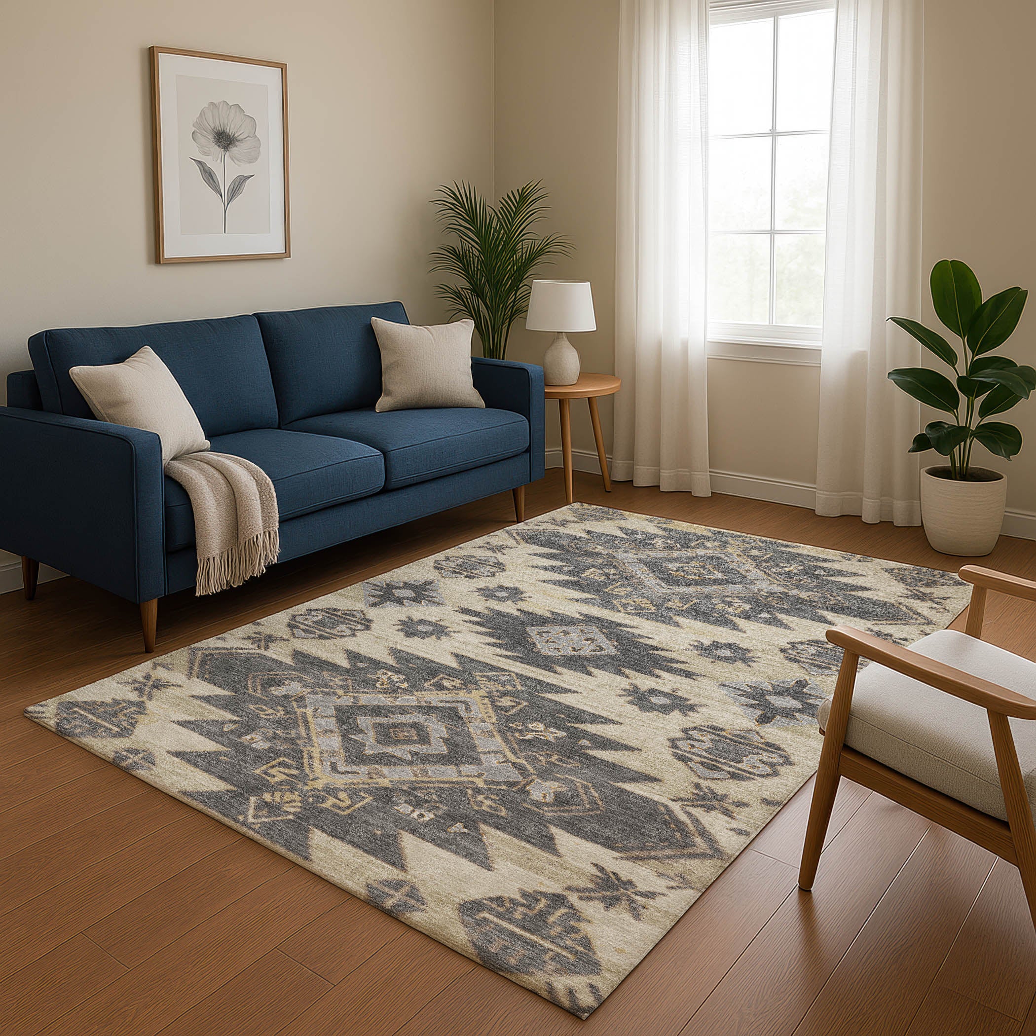 Florence Machine Washable Transitional Beige Brown Rug 2'6" x 3'10" #shape_Rectangle