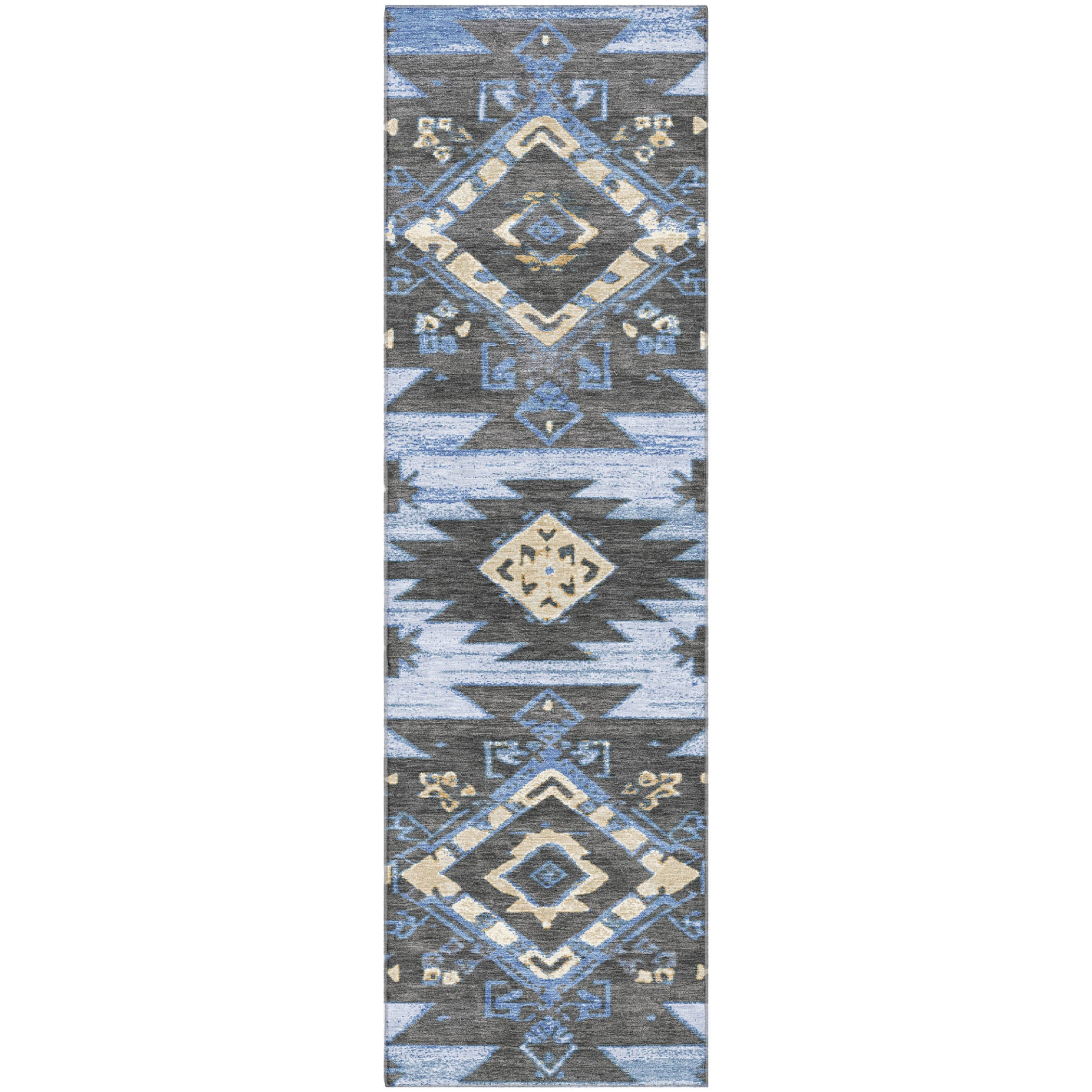 Florence Machine Washable Transitional Blue Rug 2'3" x 7'6" #shape_Runner