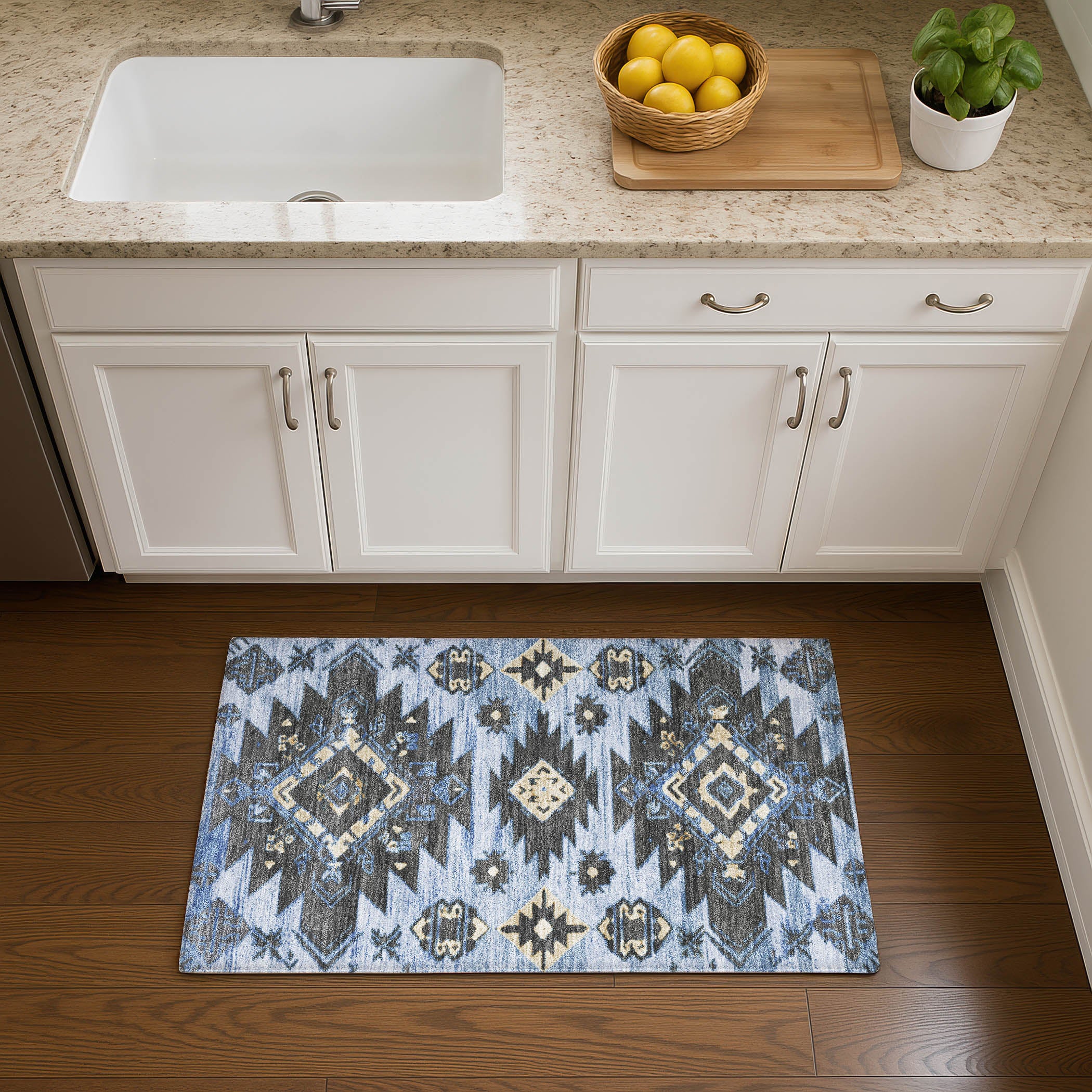 Florence Machine Washable Transitional Blue Rug 1'8" x 2'6" #shape_Rectangle