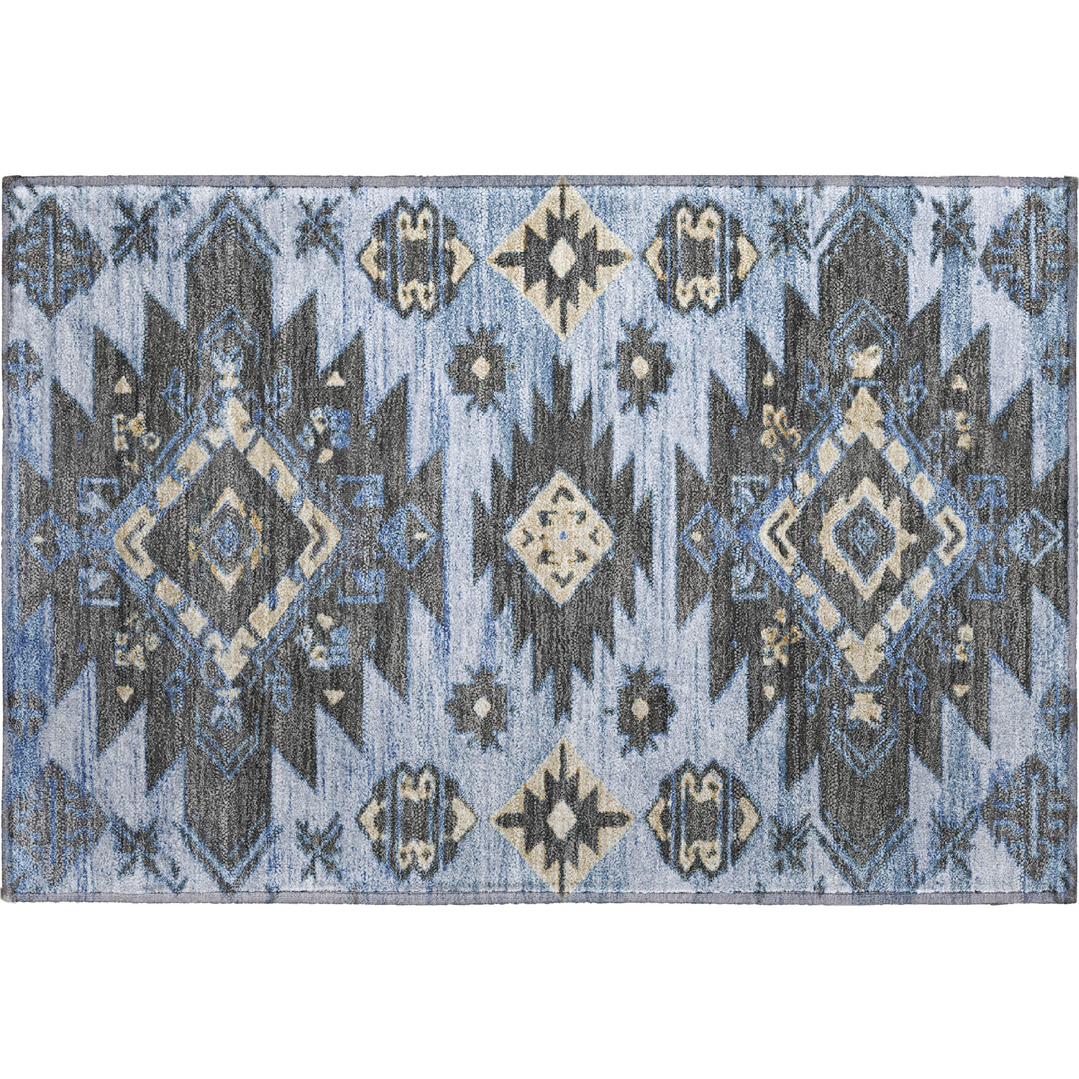Florence Machine Washable Transitional Blue Rug 1'8" x 2'6" #shape_Rectangle
