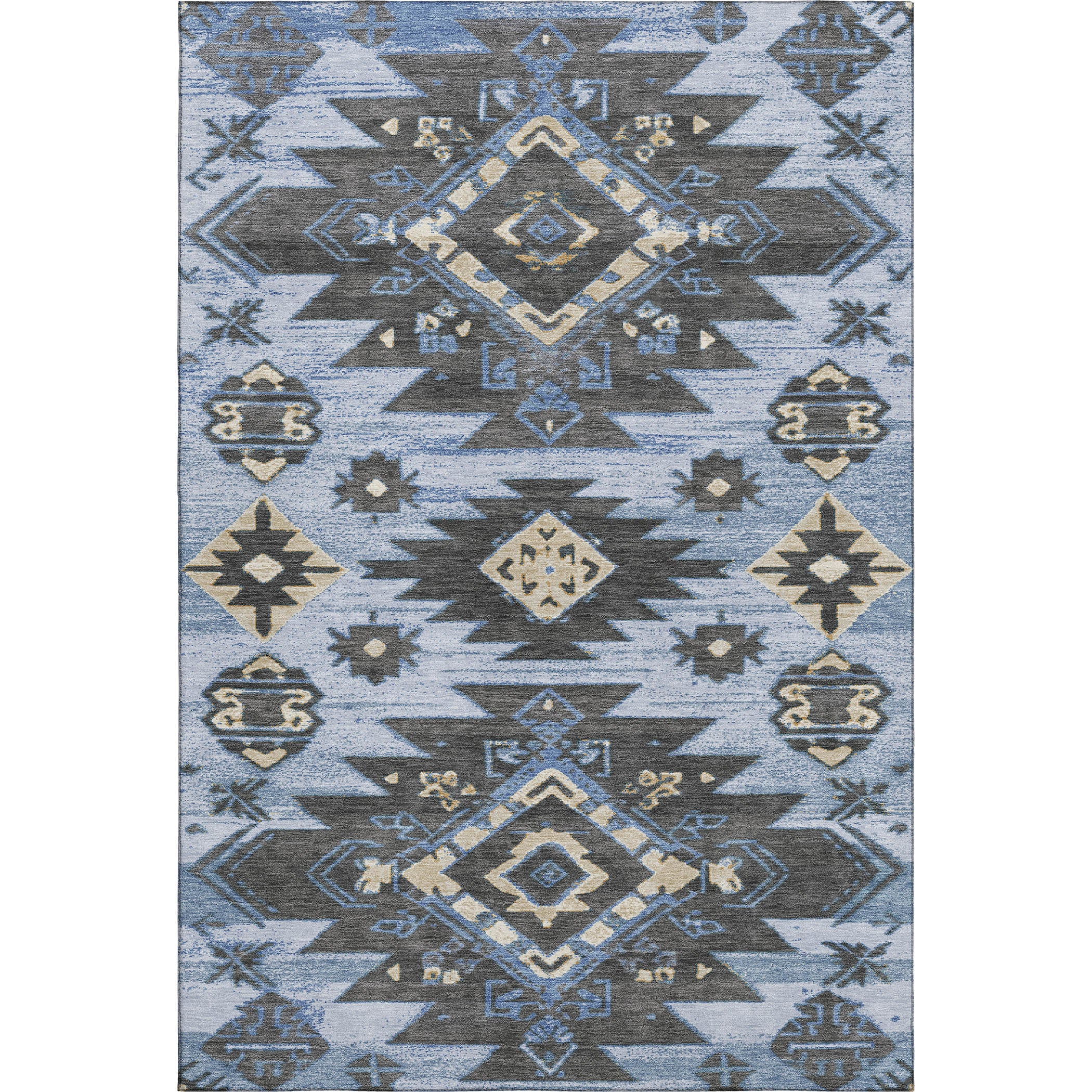 Florence Machine Washable Transitional Blue Rug 2'6" x 3'10" #shape_Rectangle