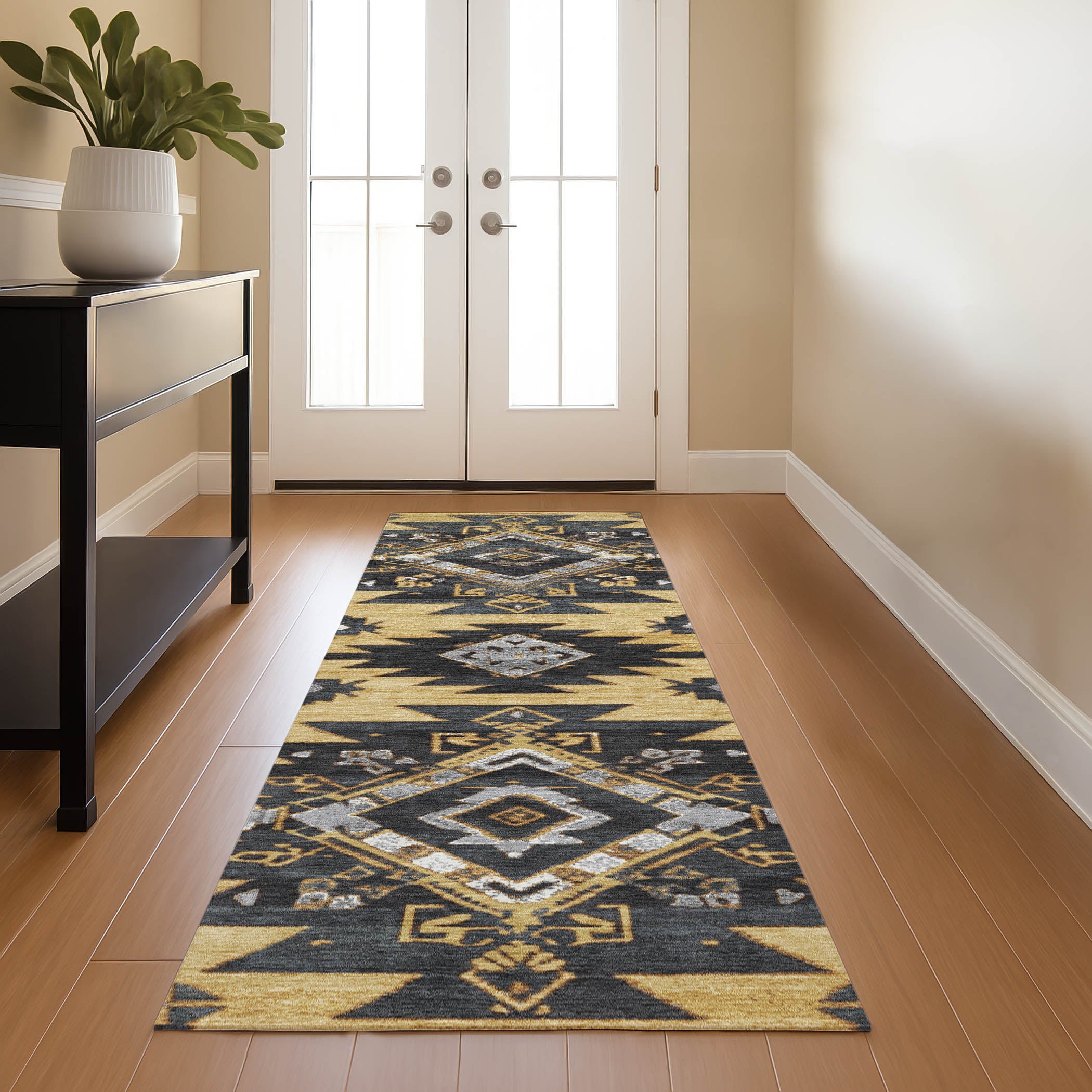 Florence Machine Washable Transitional Gold Rug 2'3" x 7'6" #shape_Runner