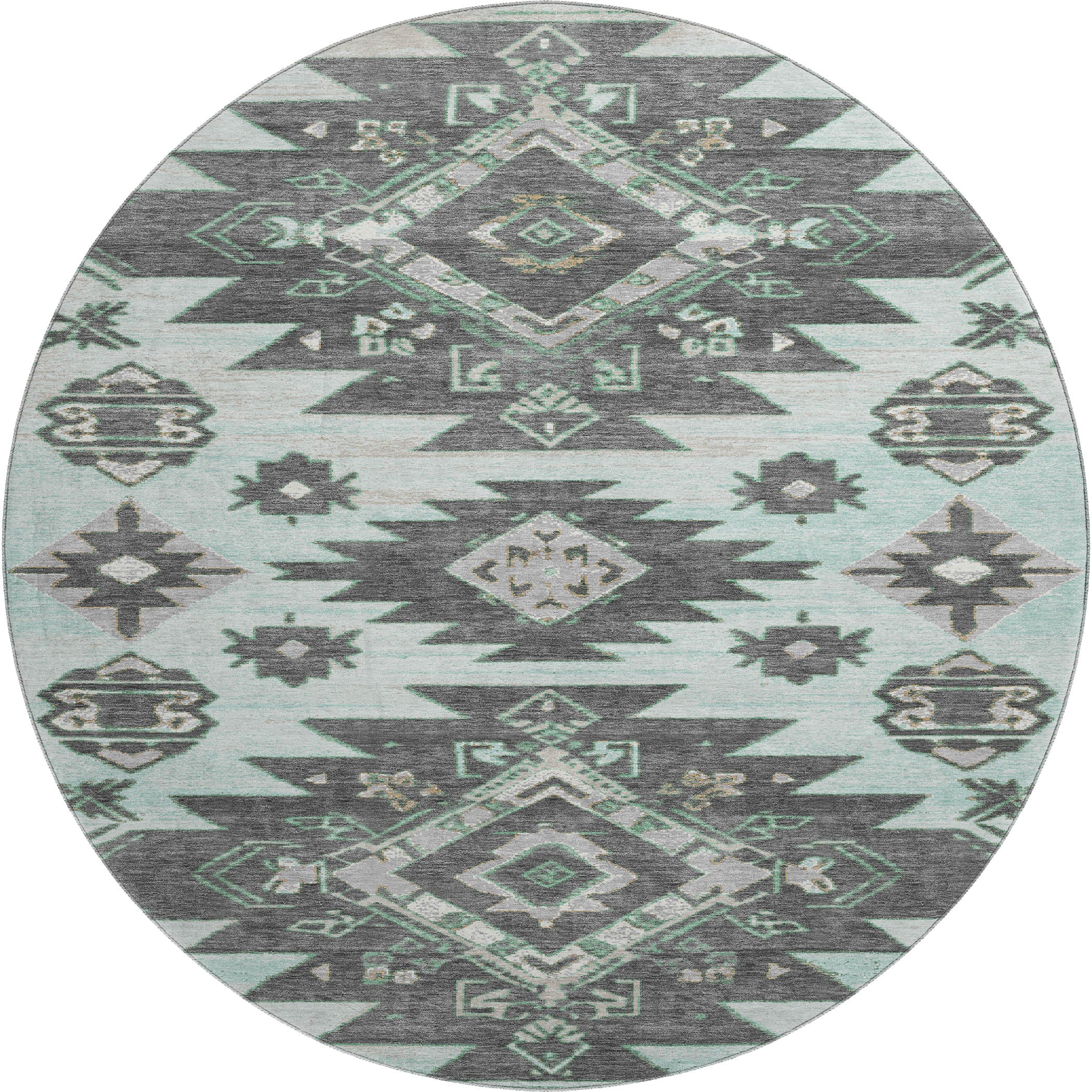 Florence Machine Washable Transitional Mint Green Rug 8' x 8' #shape_Round