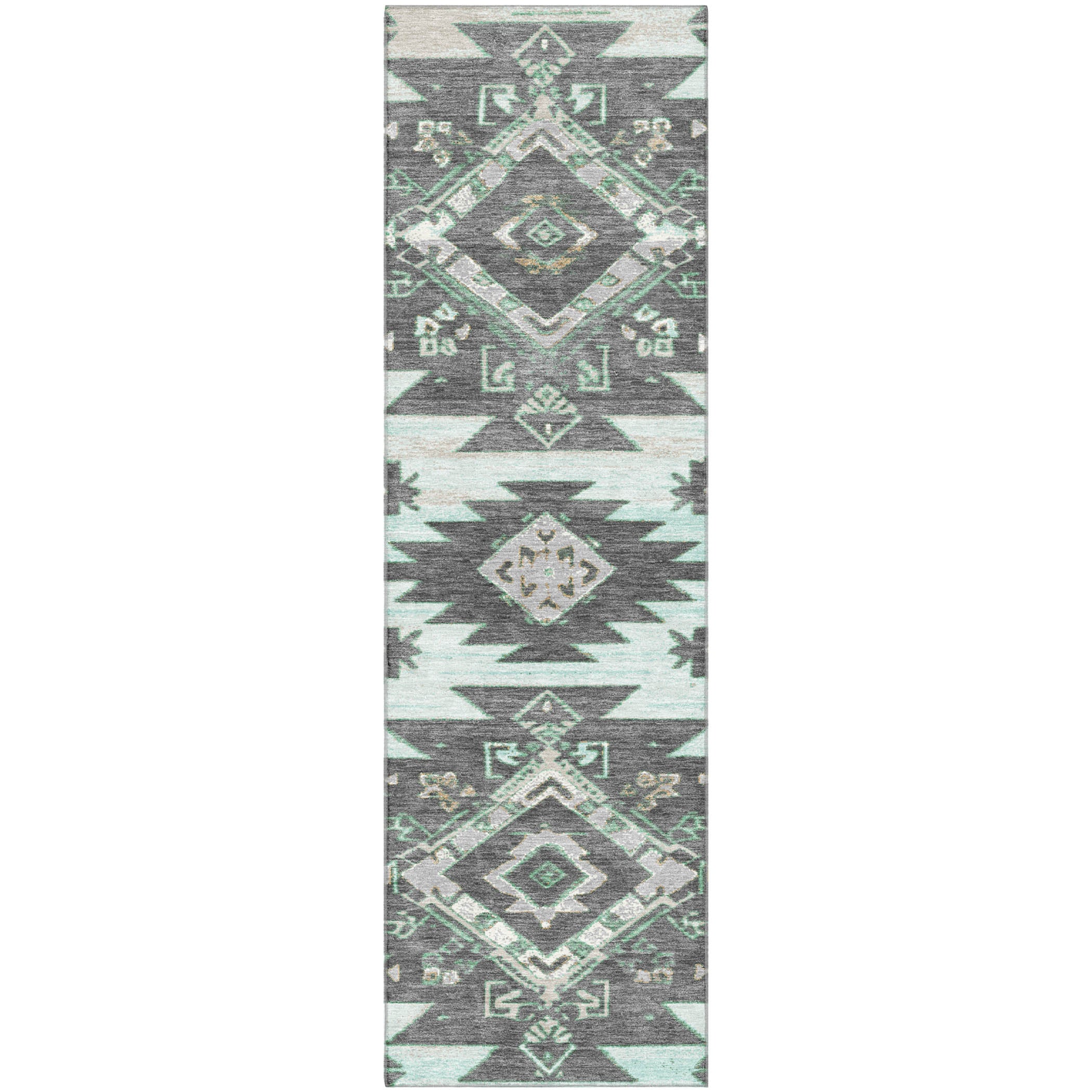 Florence Machine Washable Transitional Mint Green Rug 2'3" x 7'6" #shape_Runner