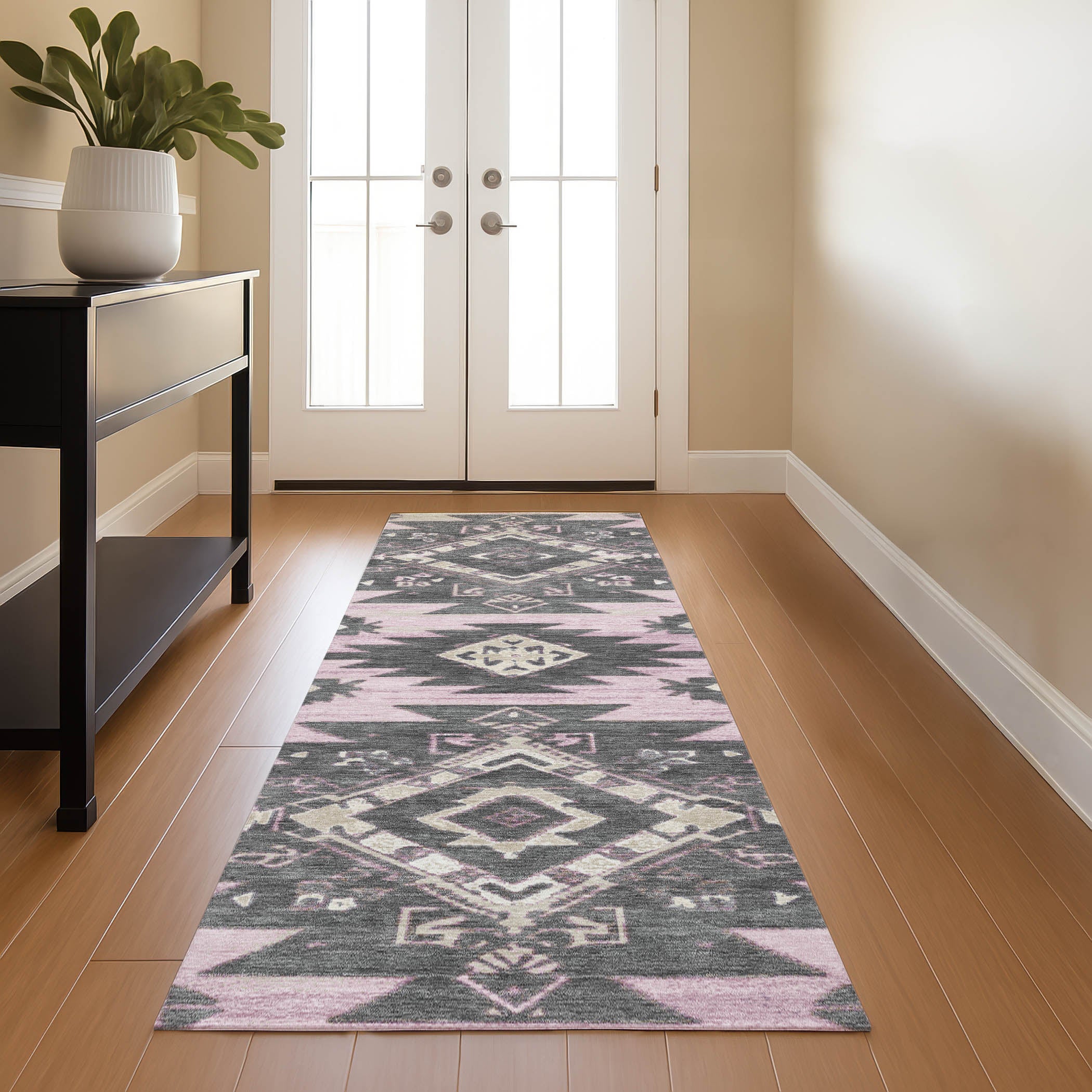 Florence Machine Washable Transitional Pink Rug 2'3" x 7'6" #shape_Runner