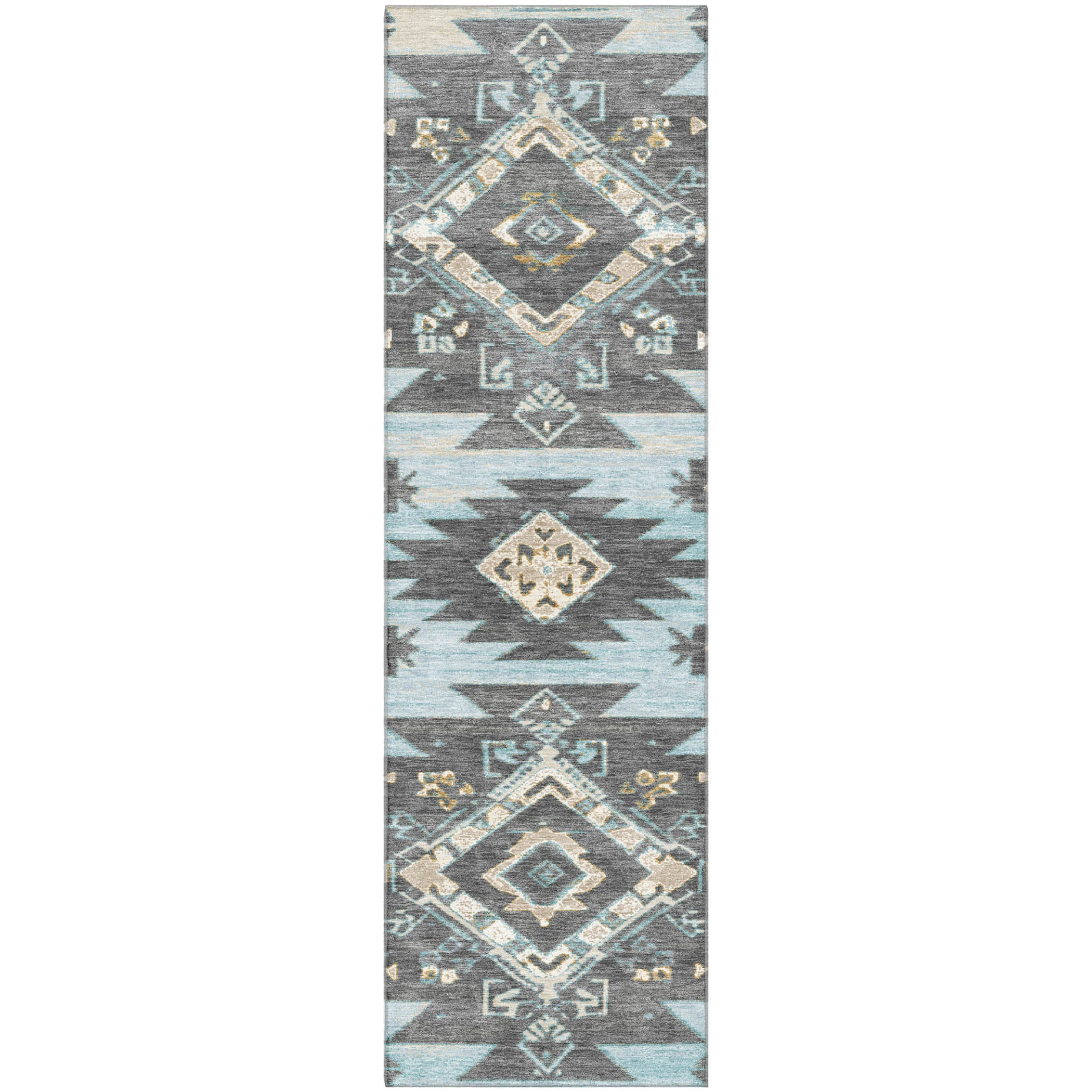 Florence Machine Washable Transitional Teal Rug 2'3" x 7'6" #shape_Runner