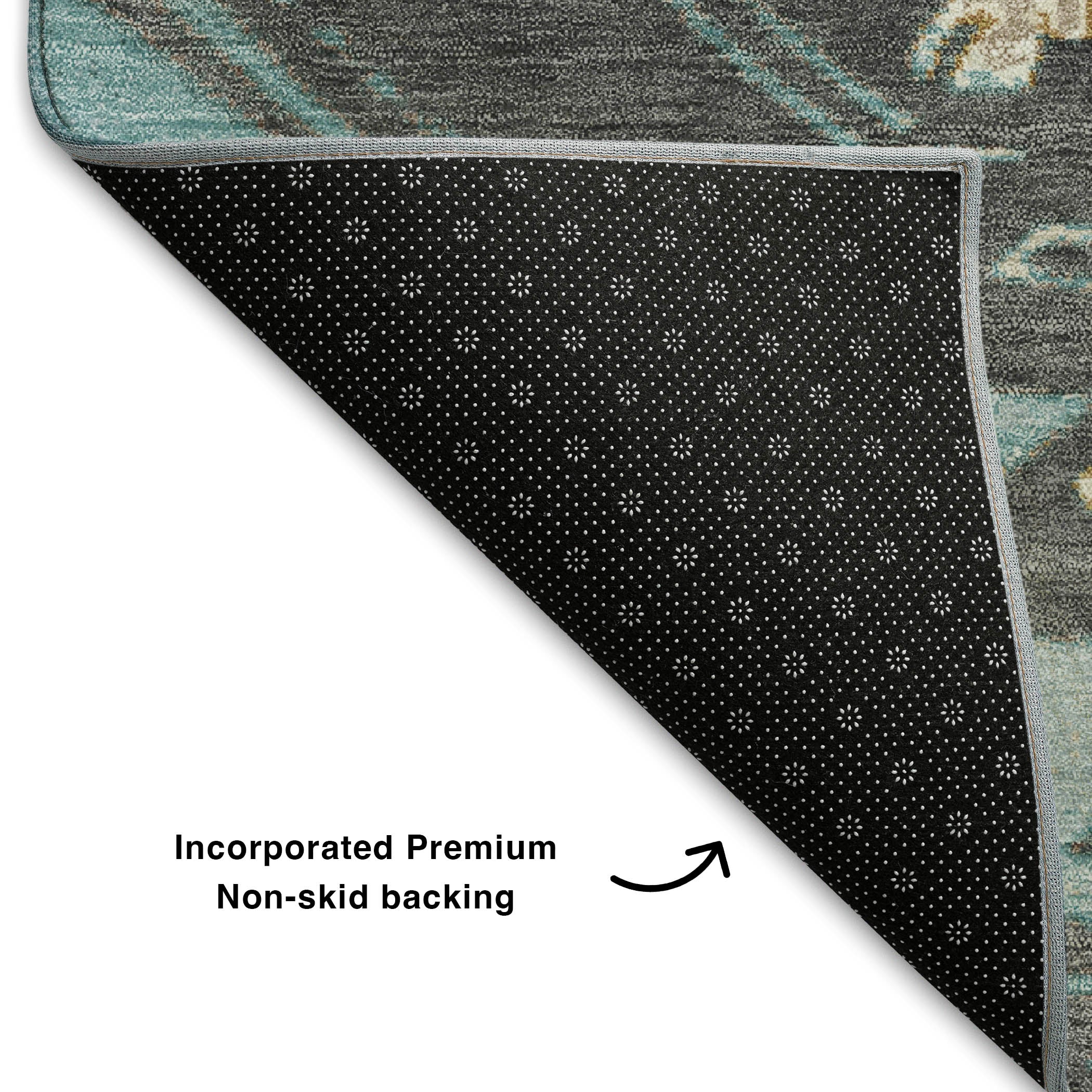Florence Machine Washable Transitional Teal Rug 1'8" x 2'6" #shape_Rectangle