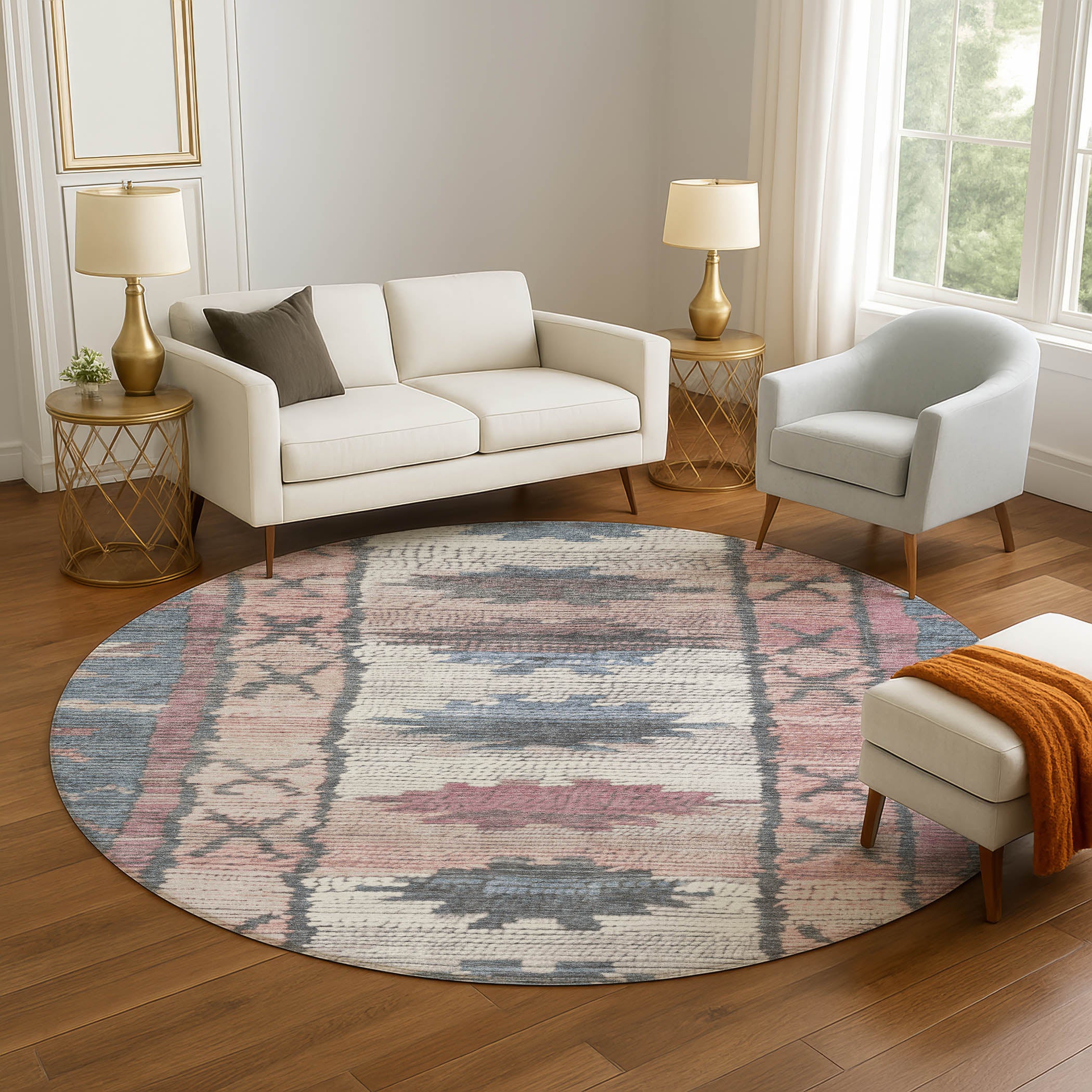 Lucerne Machine Washable Transitional Denim Blue Rug 8' x 8' #shape_Round