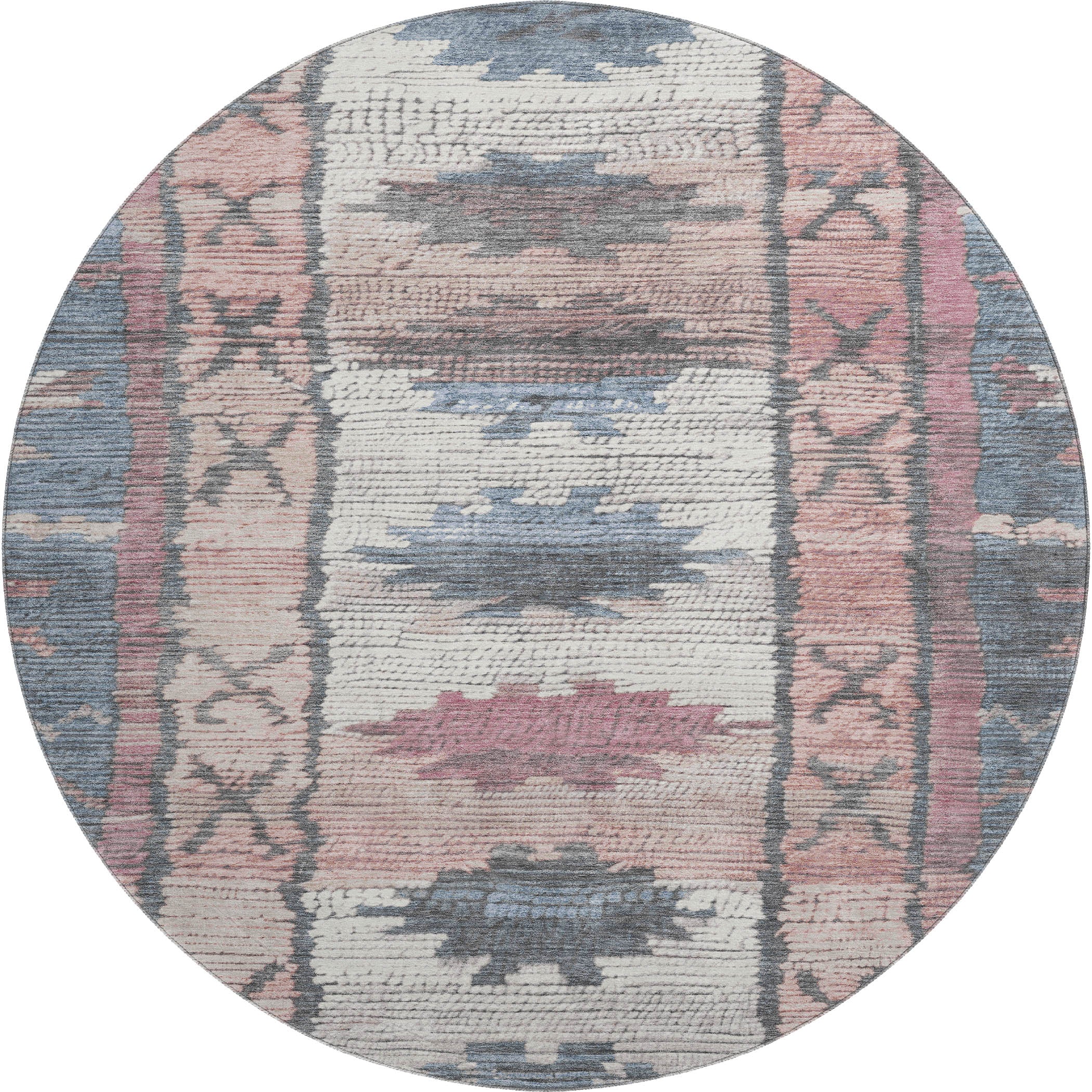 Lucerne Machine Washable Transitional Denim Blue Rug 8' x 8' #shape_Round