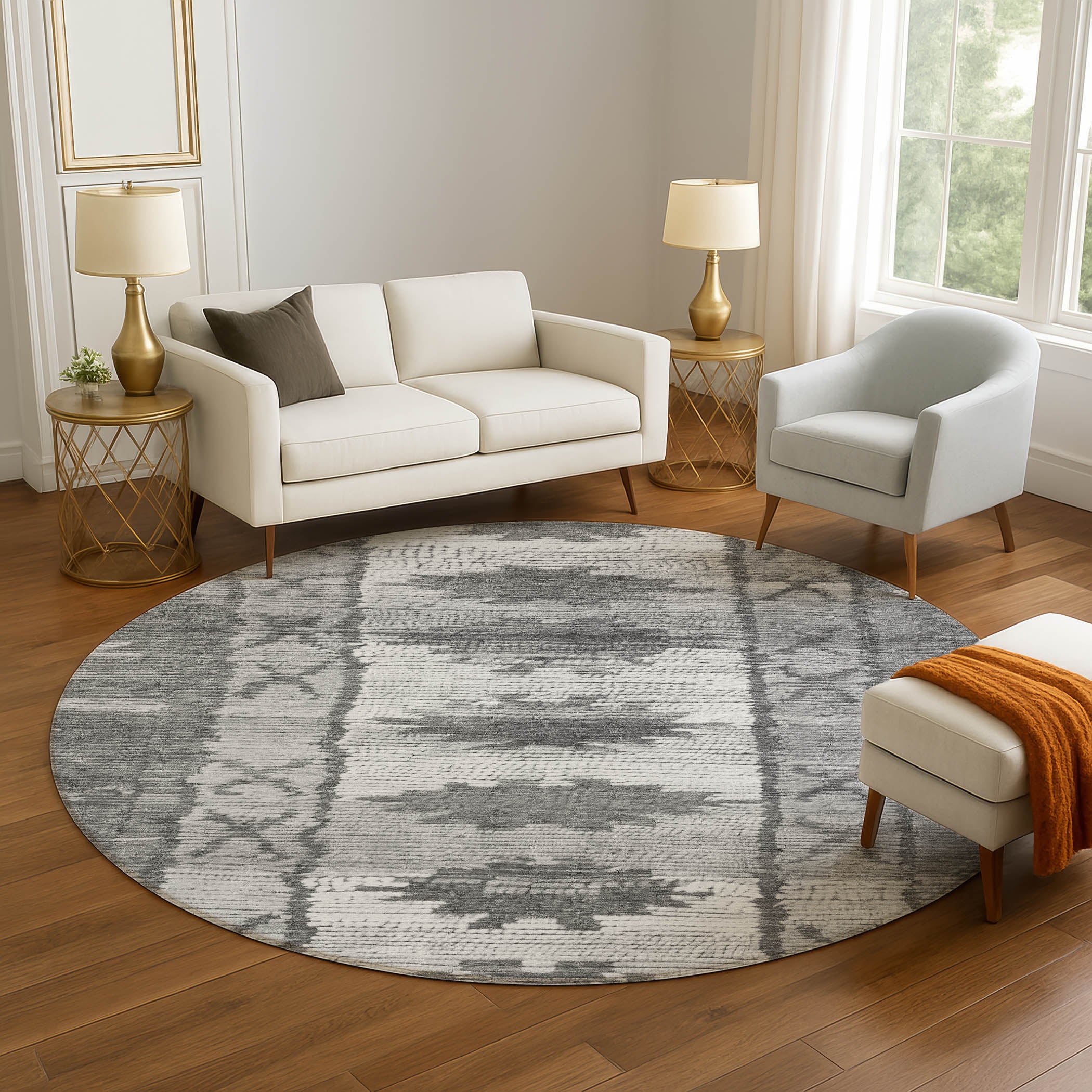 Lucerne Machine Washable Transitional Gray Rug 8' x 8' #shape_Round