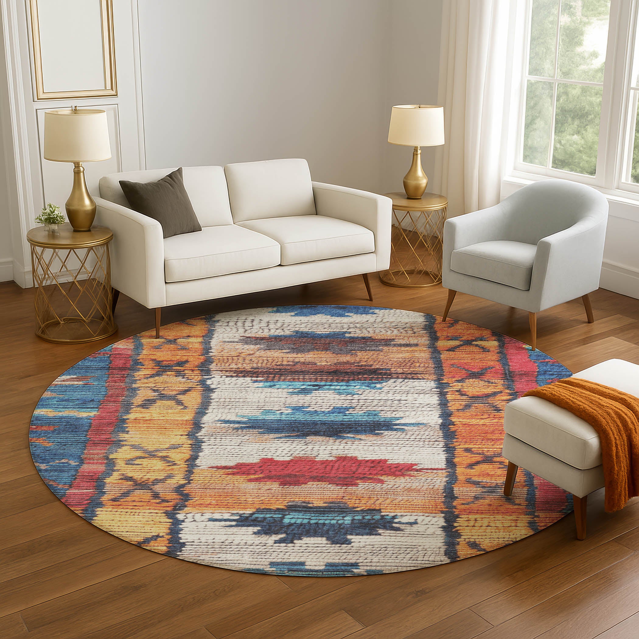 Lucerne Machine Washable Transitional Navy Blue Rug 8' x 8' #shape_Round
