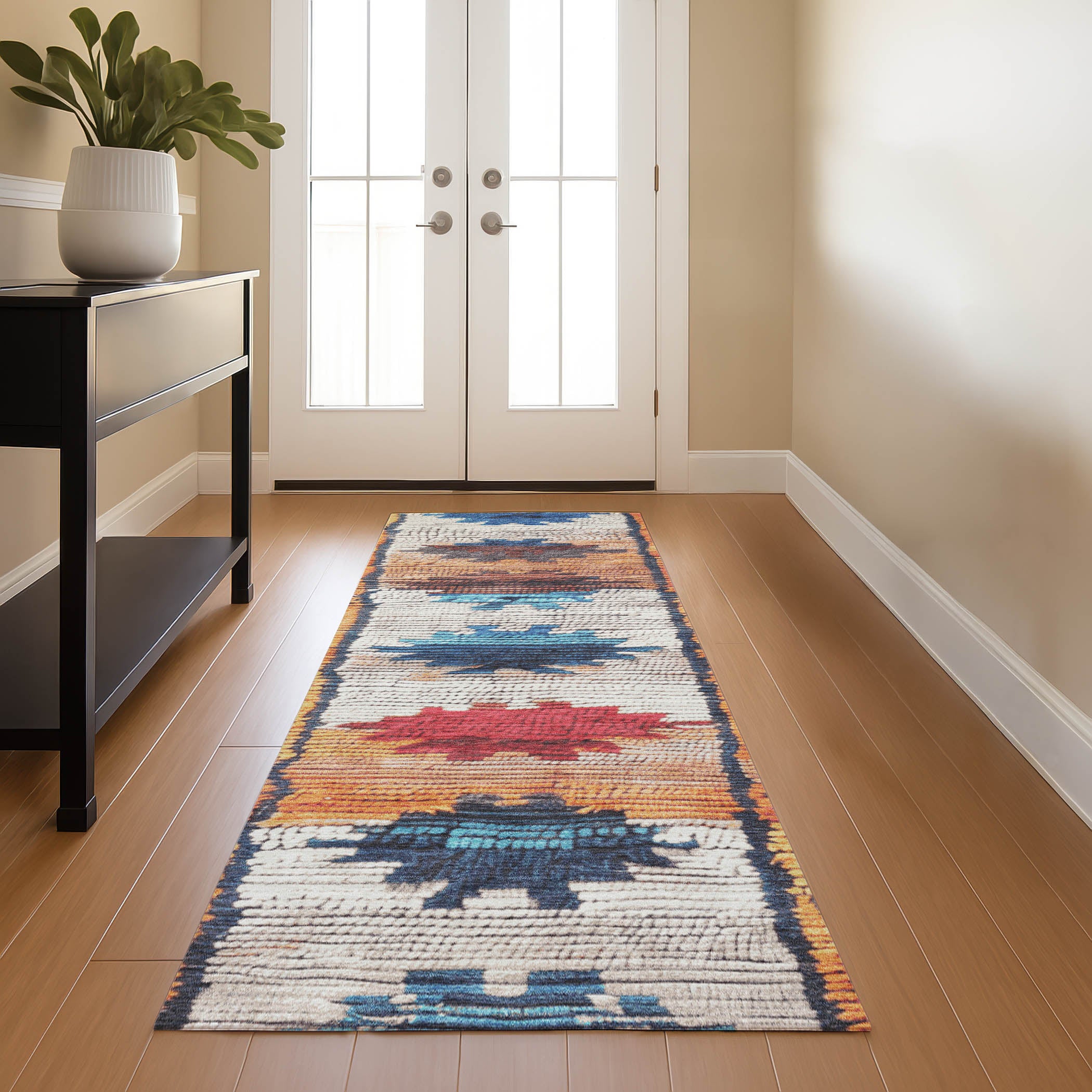 Lucerne Machine Washable Transitional Navy Blue Rug 2'3" x 7'6" #shape_Runner