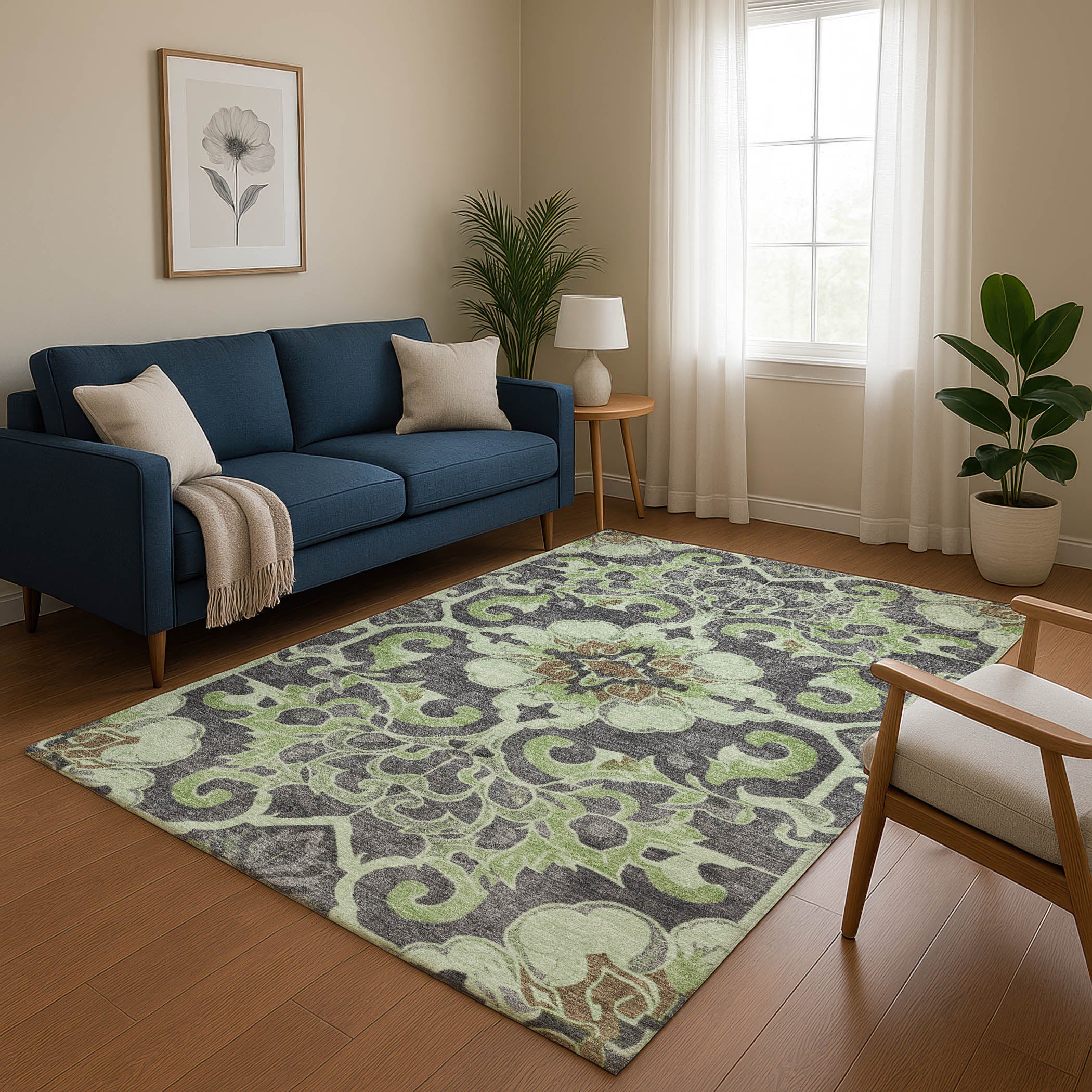 Bruges Machine Washable Traditional Aloe Green Rug 2'6" x 3'10" #shape_Rectangle