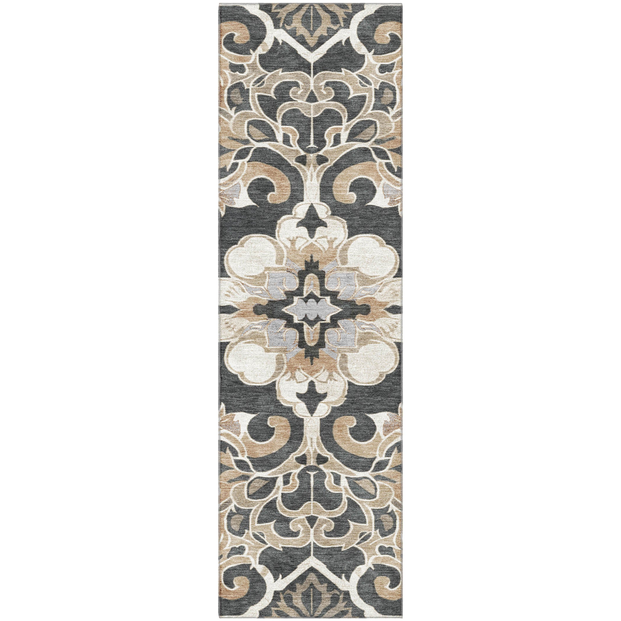Bruges Machine Washable Traditional Charcoal Gray Rug 2'3" x 7'6" #shape_Runner