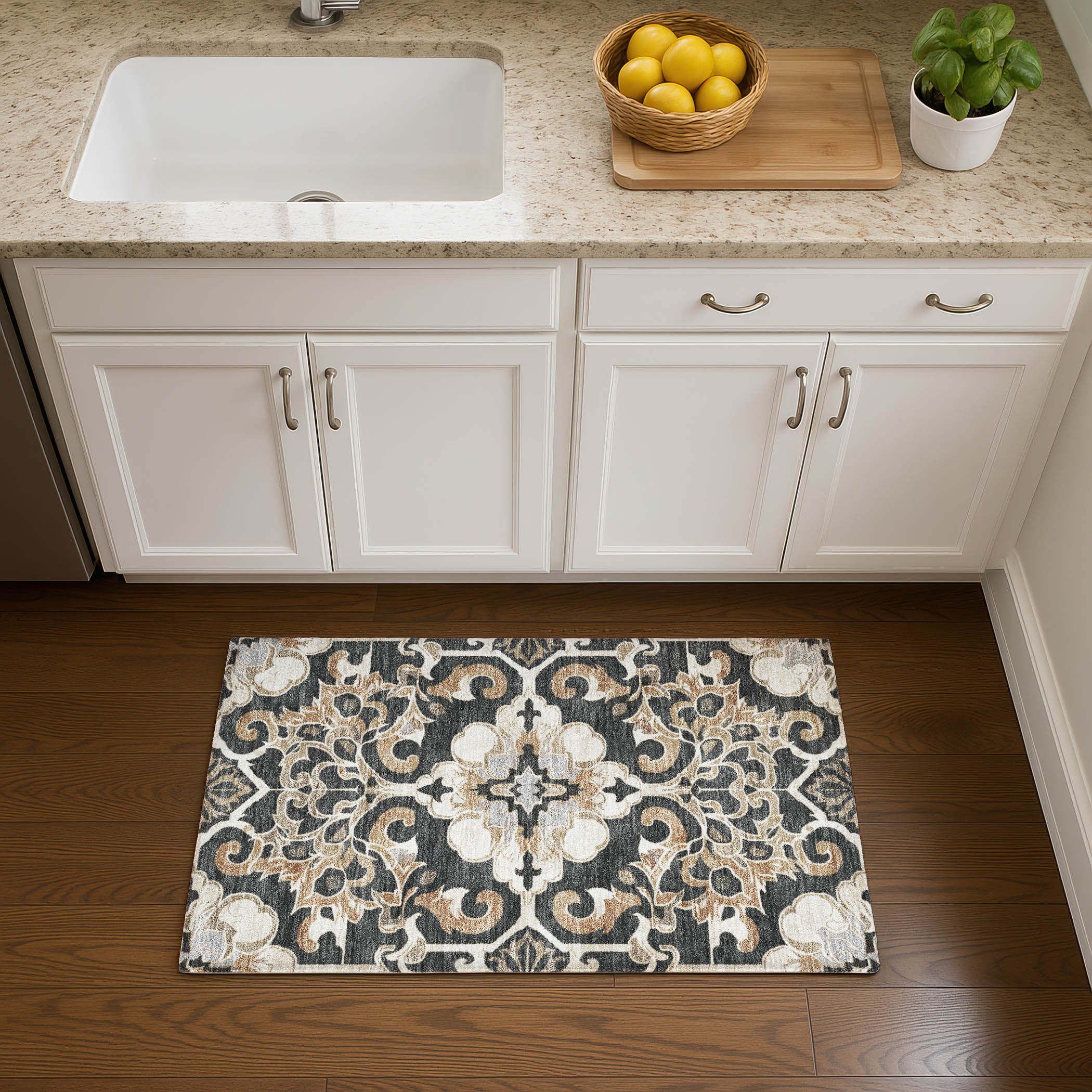 Bruges Machine Washable Traditional Charcoal Gray Rug 1'8" x 2'6" #shape_Rectangle