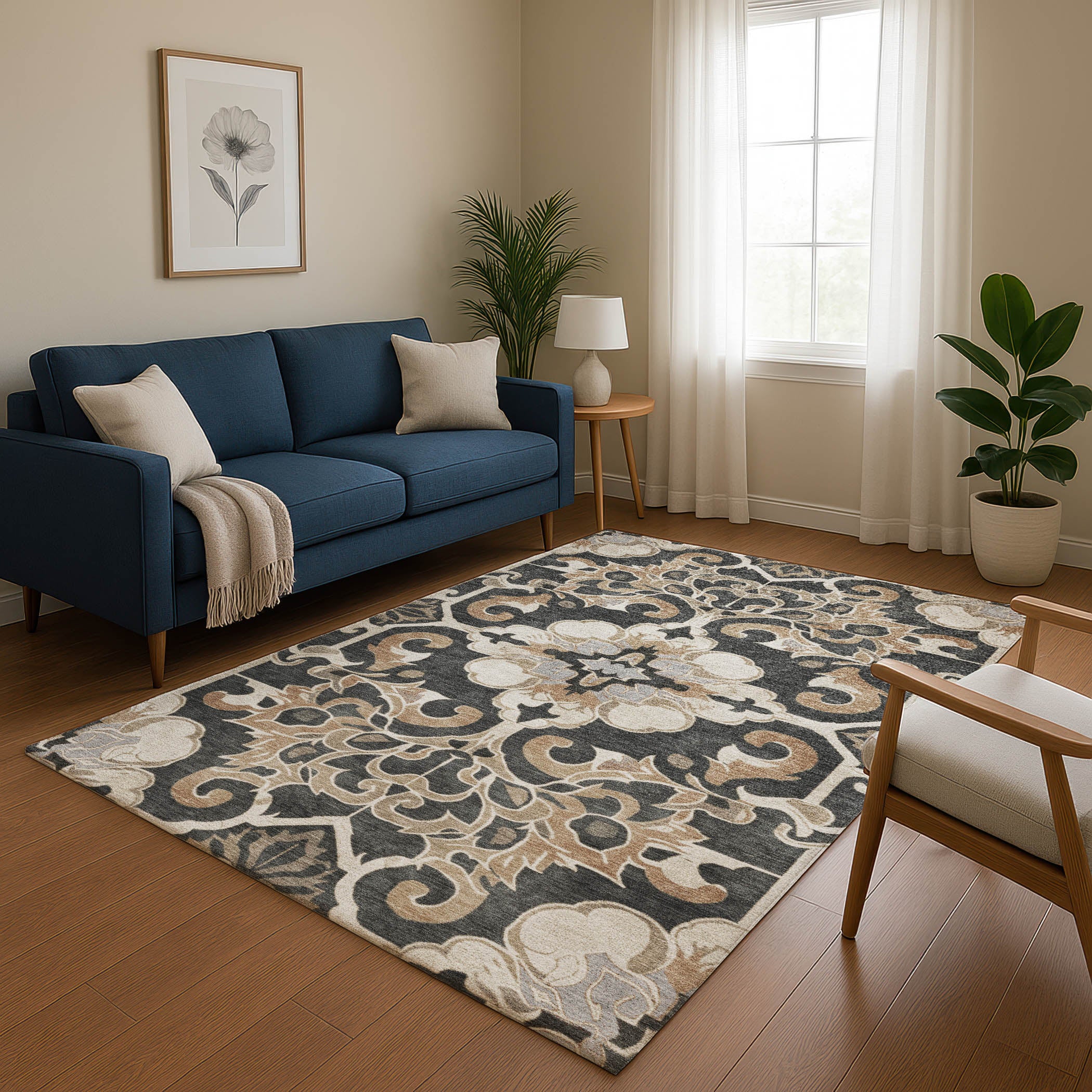 Bruges Machine Washable Traditional Charcoal Gray Rug 2'6" x 3'10" #shape_Rectangle