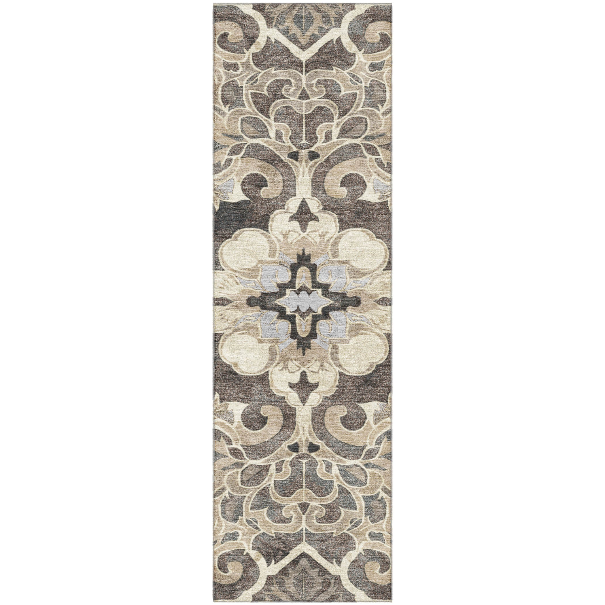 Bruges Machine Washable Traditional Chocolate Brown Rug 2'3" x 7'6" #shape_Runner