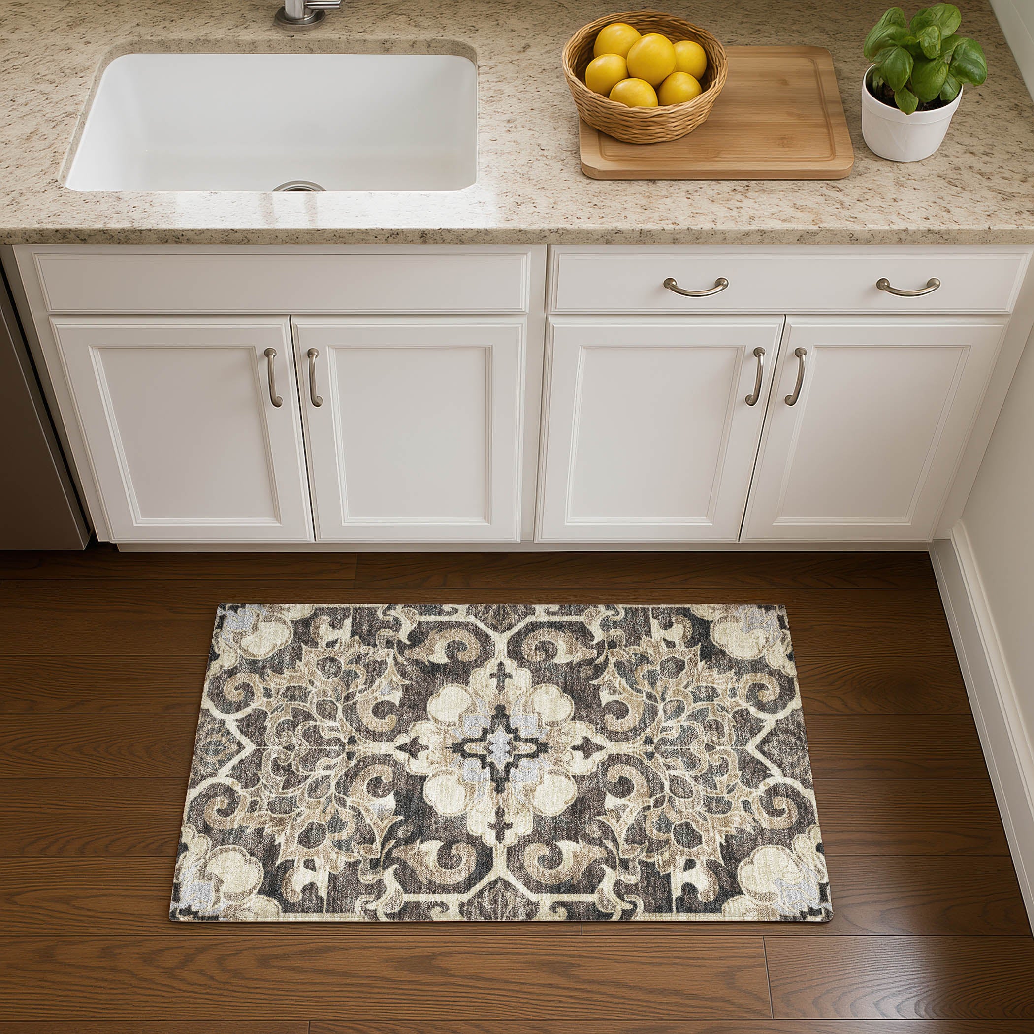 Bruges Machine Washable Traditional Chocolate Brown Rug 1'8" x 2'6" #shape_Rectangle
