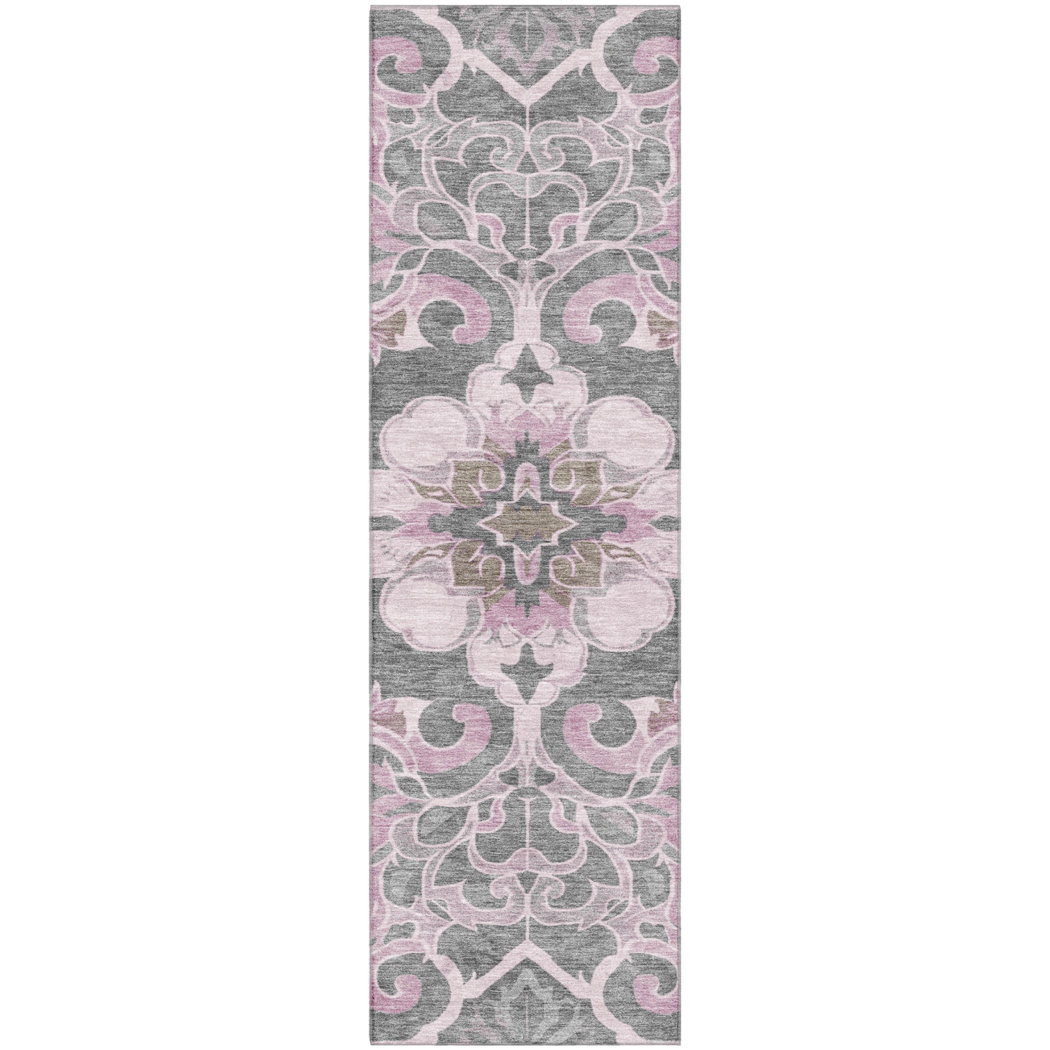 Bruges Machine Washable Traditional Pink Rug 2'3" x 7'6" #shape_Runner