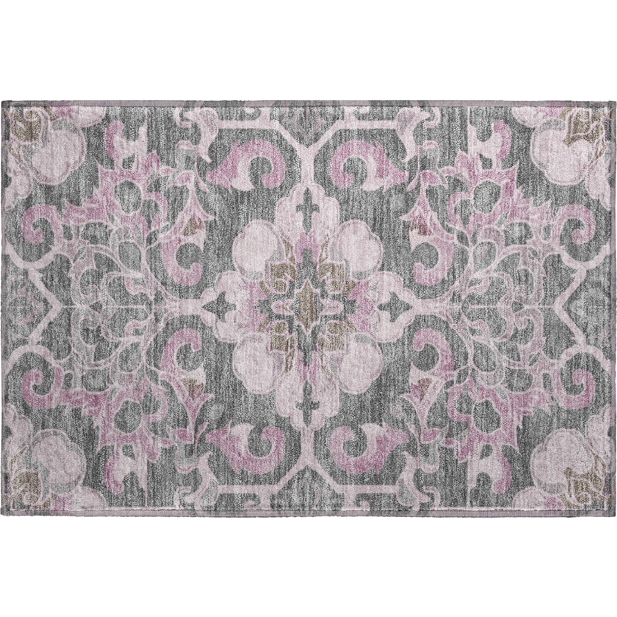 Bruges Machine Washable Traditional Pink Rug 1'8" x 2'6" #shape_Rectangle
