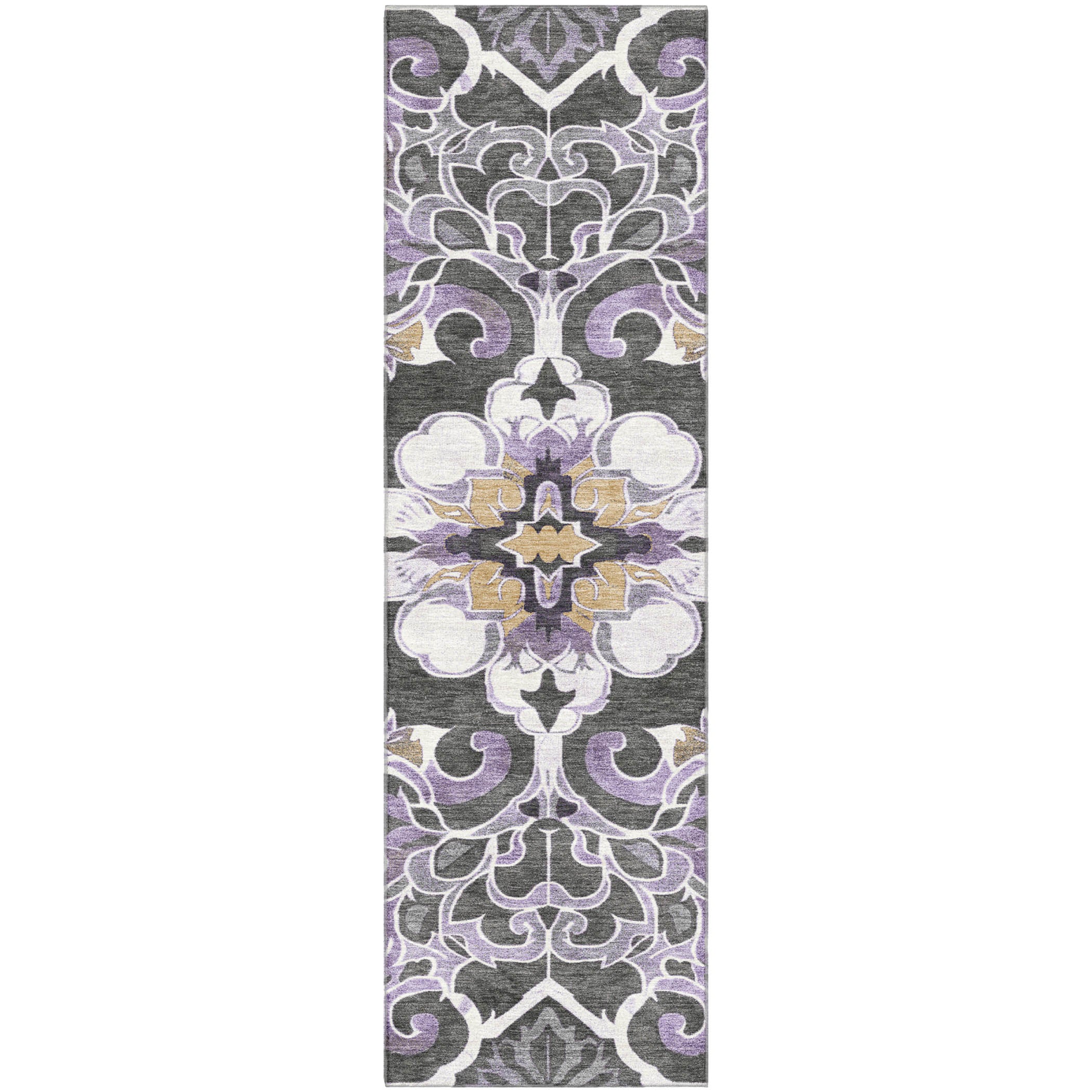 Bruges Machine Washable Traditional Purple Rug 2'3" x 7'6" #shape_Runner