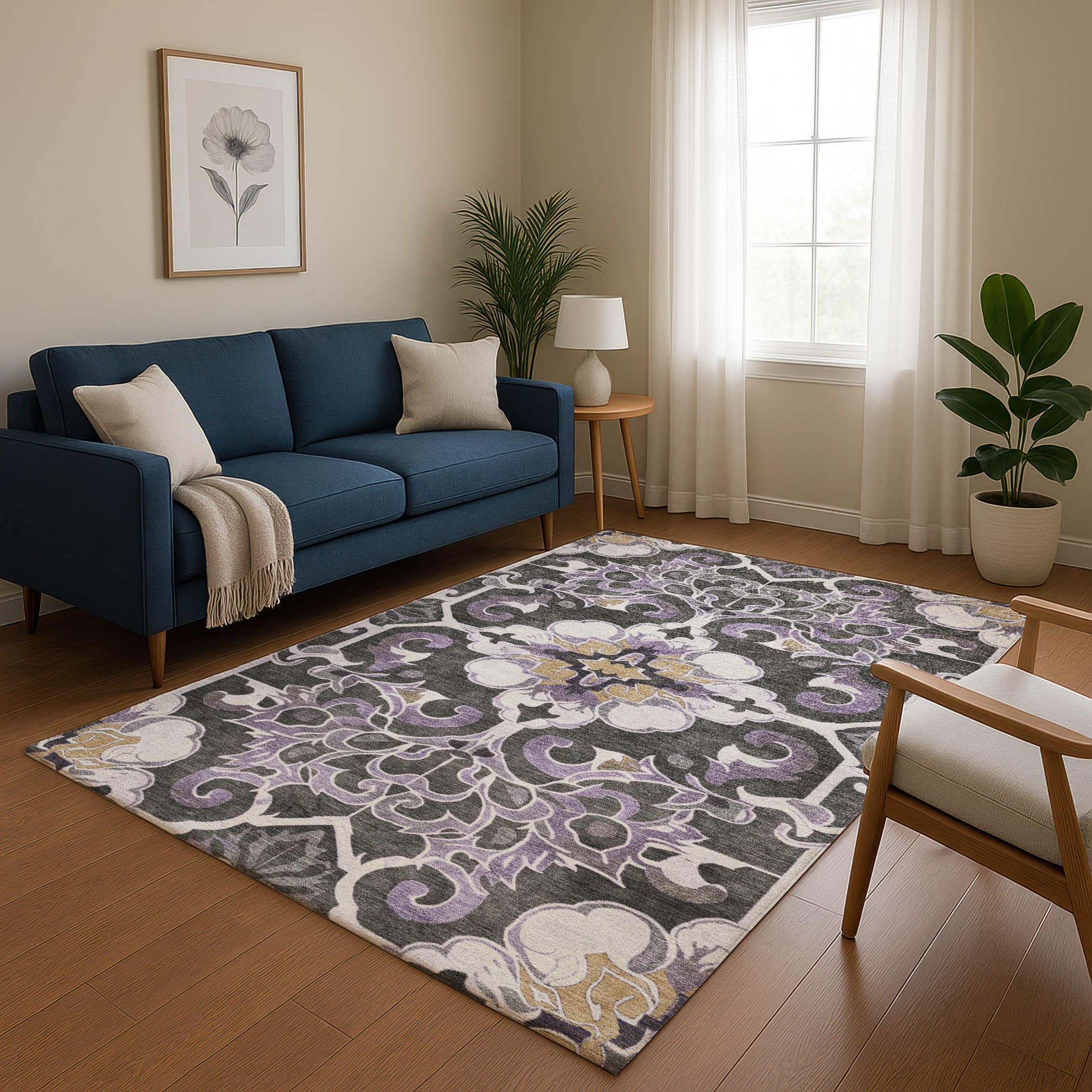 Bruges Machine Washable Traditional Purple Rug 2'6" x 3'10" #shape_Rectangle
