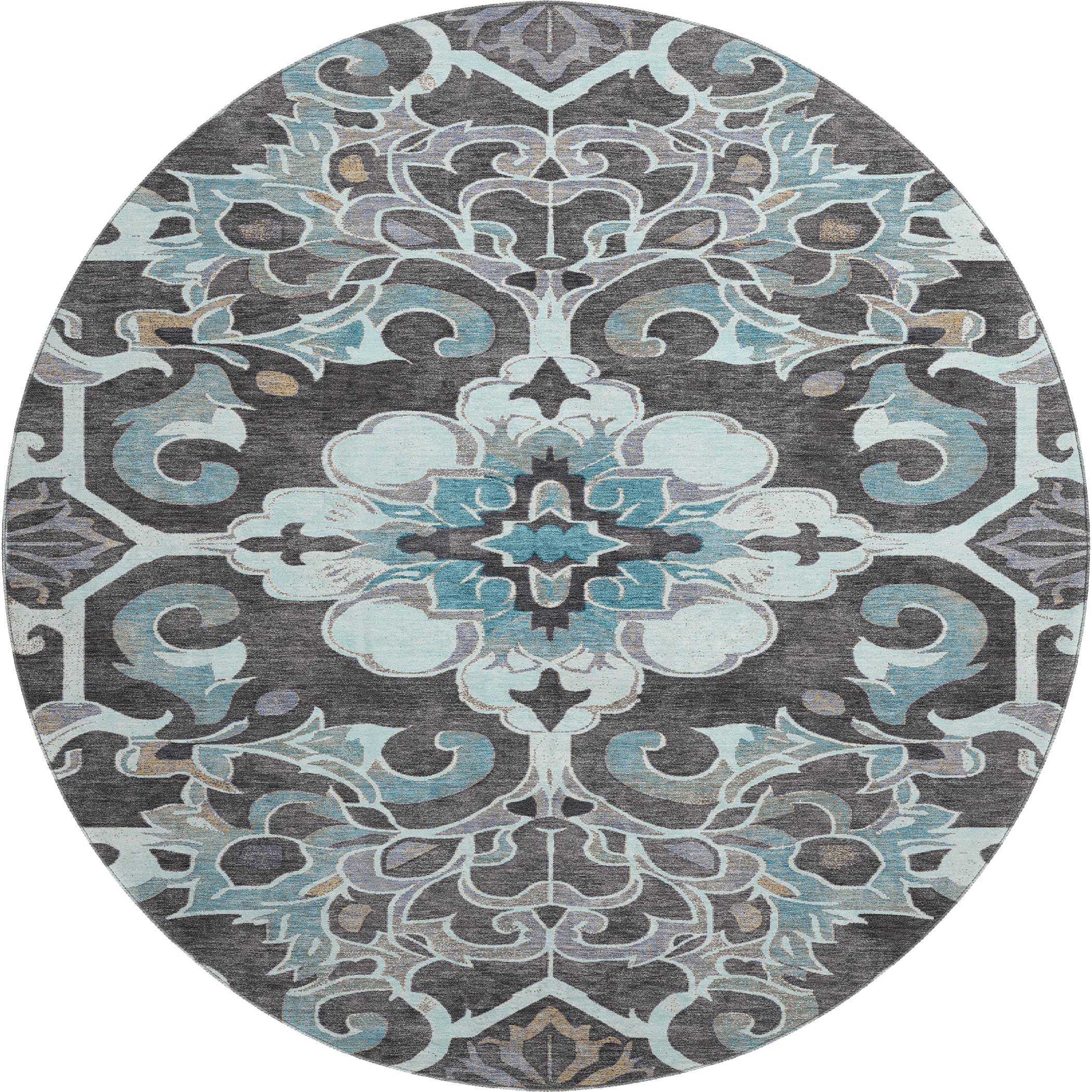 Bruges Machine Washable Traditional Teal Rug 8' x 8' #shape_Round