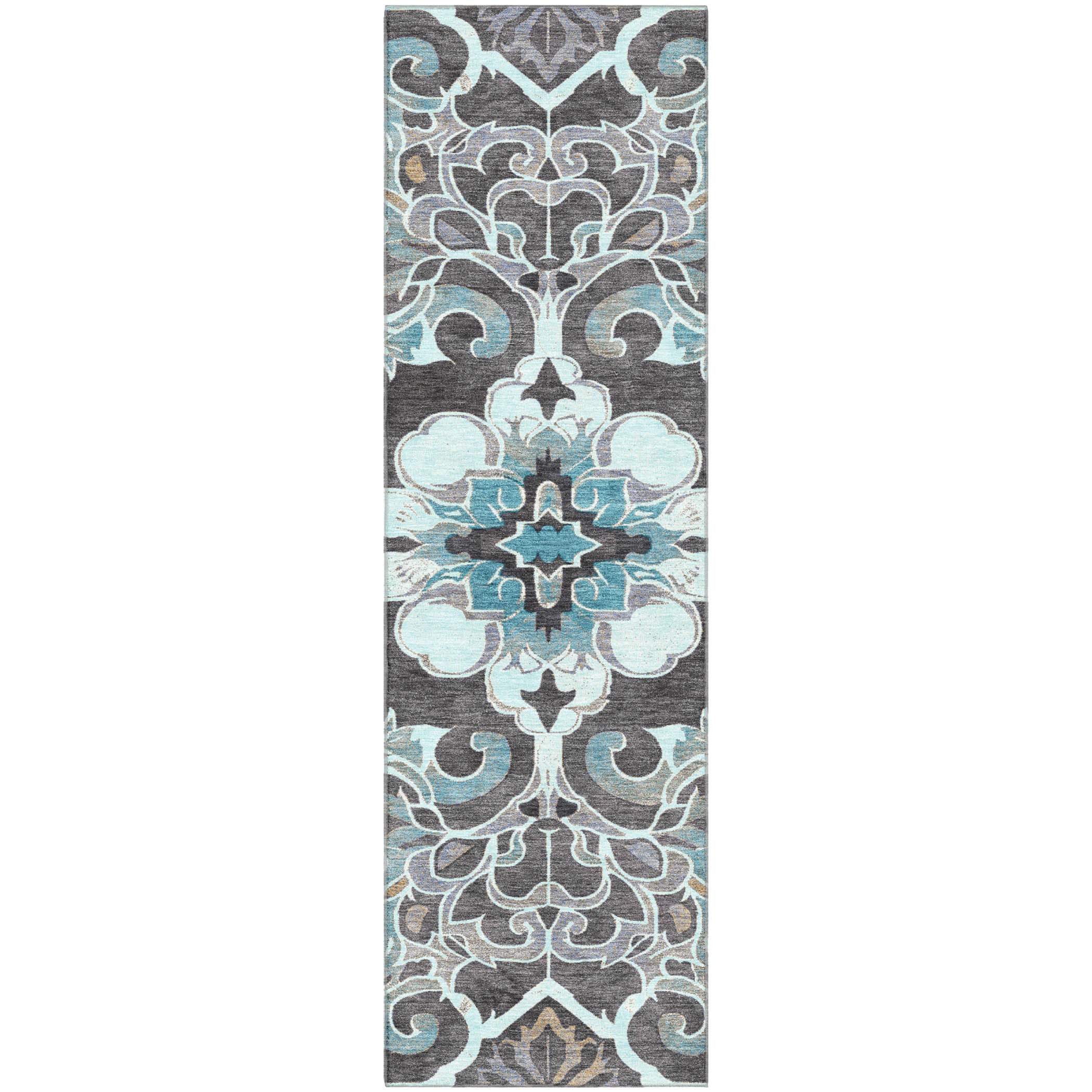 Bruges Machine Washable Traditional Teal Rug 2'3" x 7'6" #shape_Runner