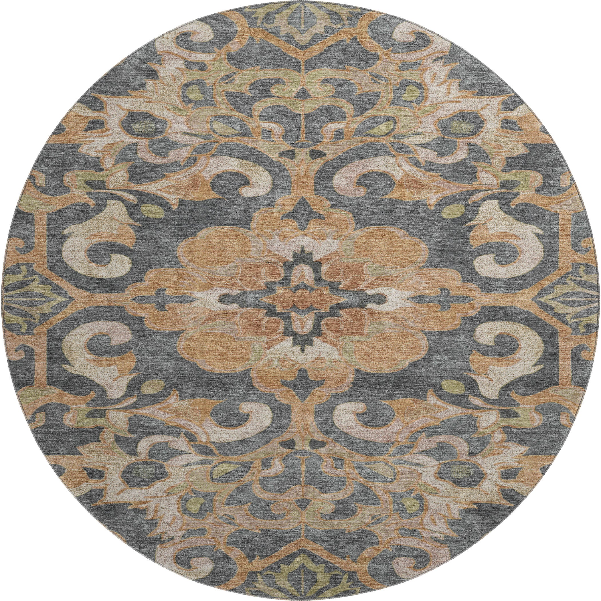Bruges Machine Washable Traditional Terracotta Orange Rug 8' x 8' #shape_Round