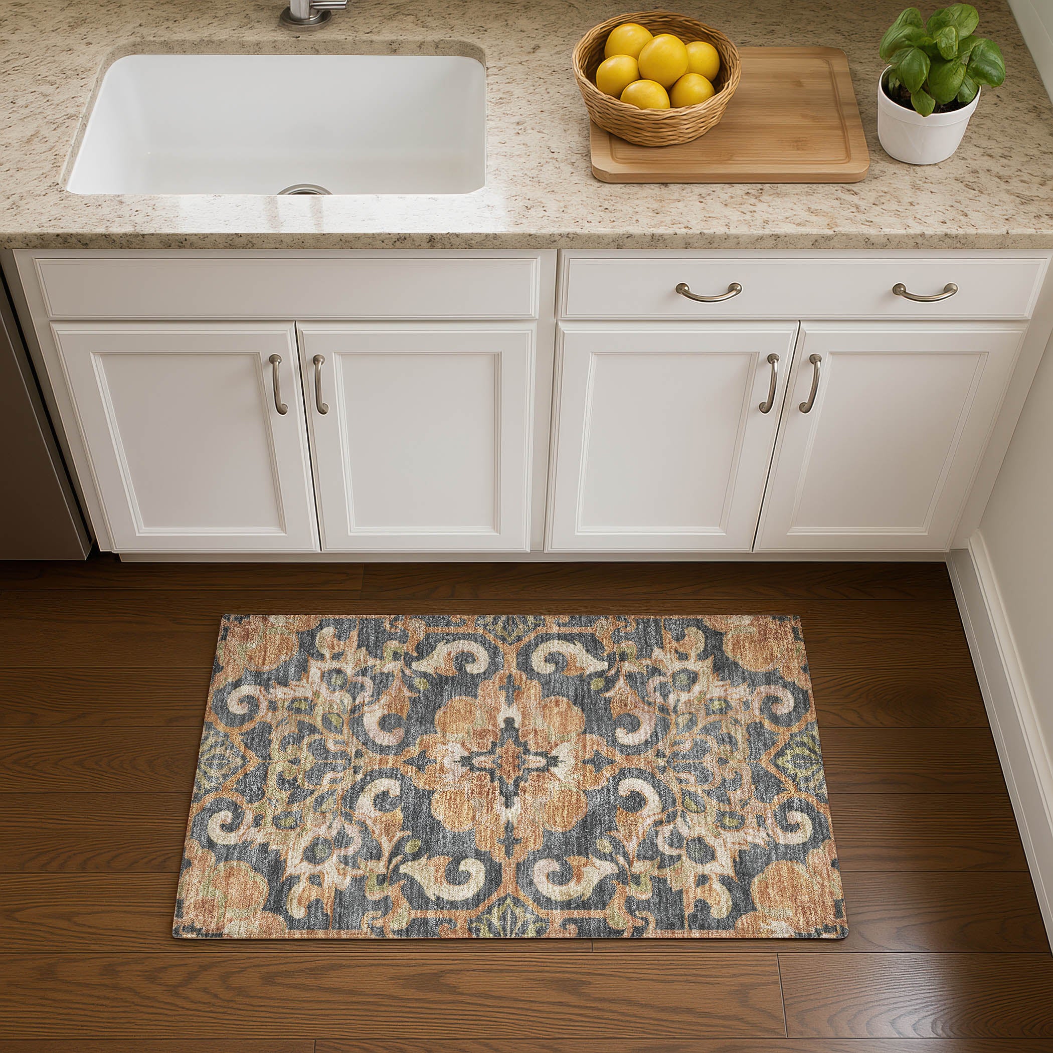 Bruges Machine Washable Traditional Terracotta Orange Rug 1'8" x 2'6" #shape_Rectangle
