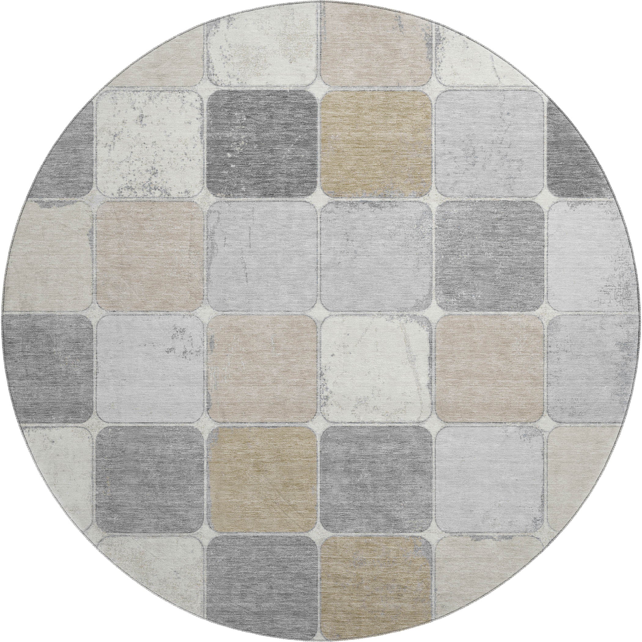 Bruges Machine Washable Transitional Beige Brown Rug 8' x 8' #shape_Round