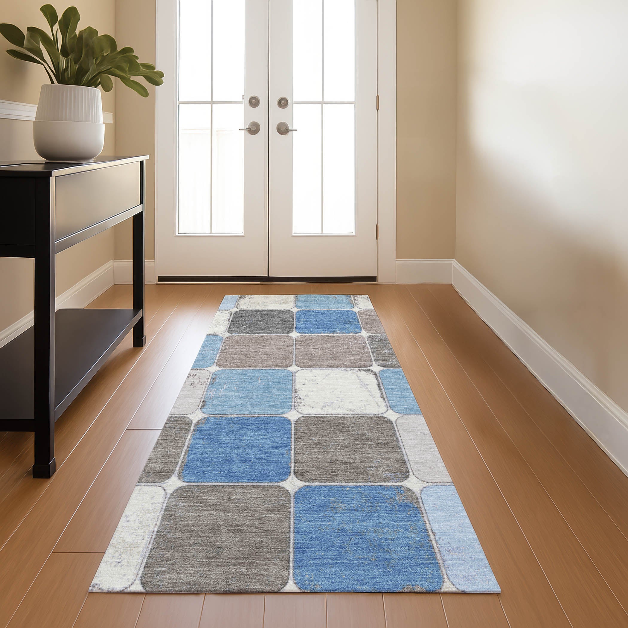 Bruges Machine Washable Transitional Blue Rug 2'3" x 7'6" #shape_Runner