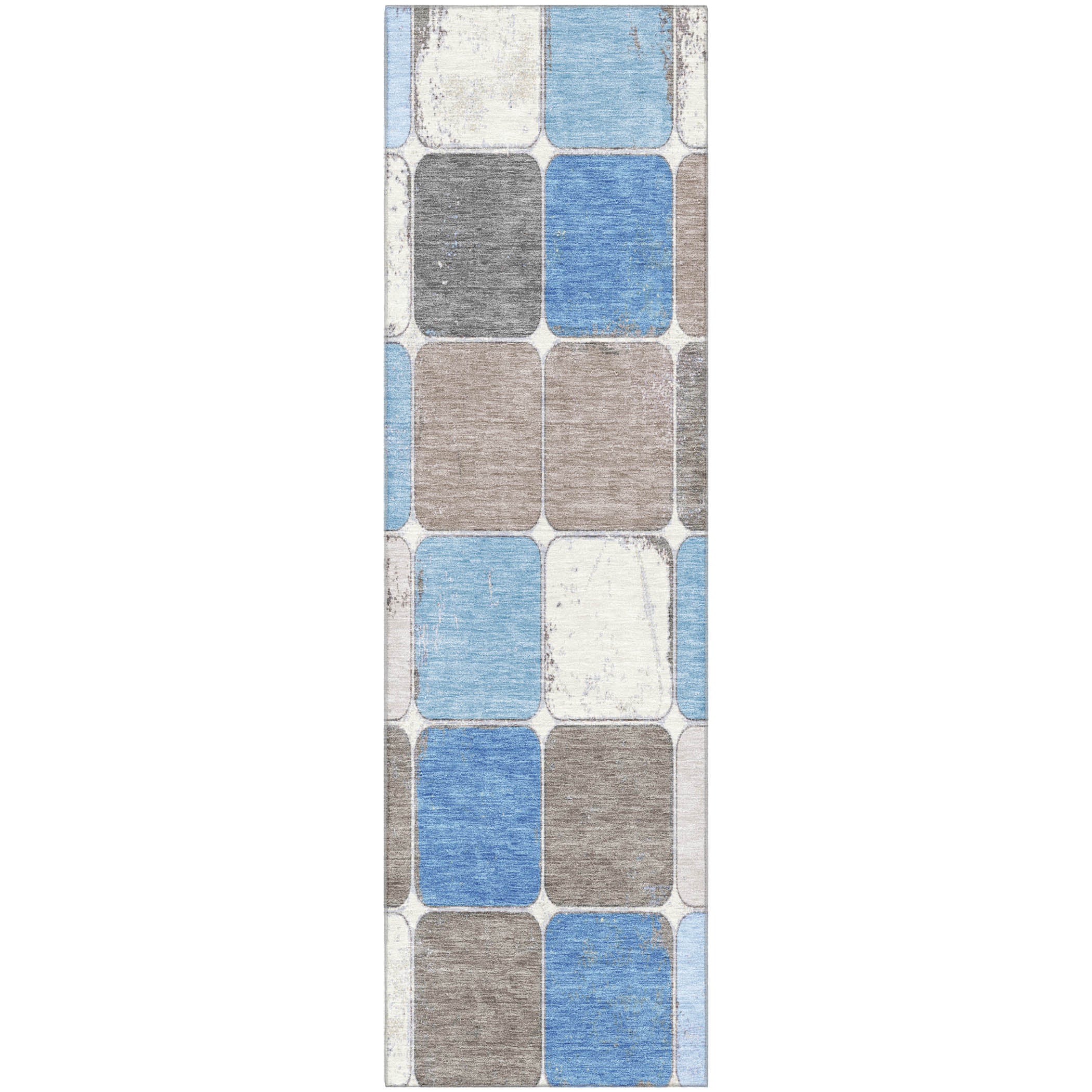 Bruges Machine Washable Transitional Blue Rug 2'3" x 7'6" #shape_Runner