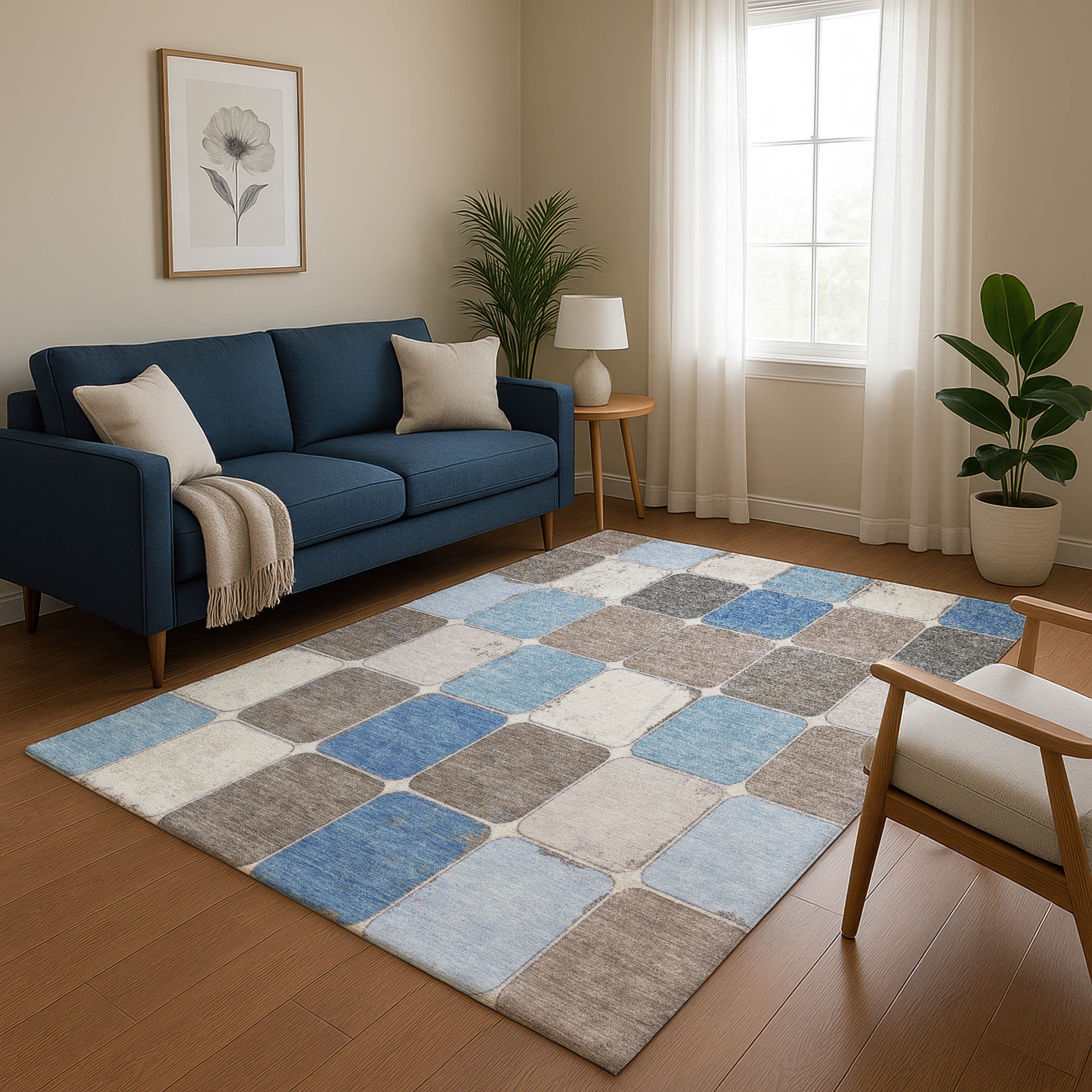 Bruges Machine Washable Transitional Blue Rug 2'6" x 3'10" #shape_Rectangle