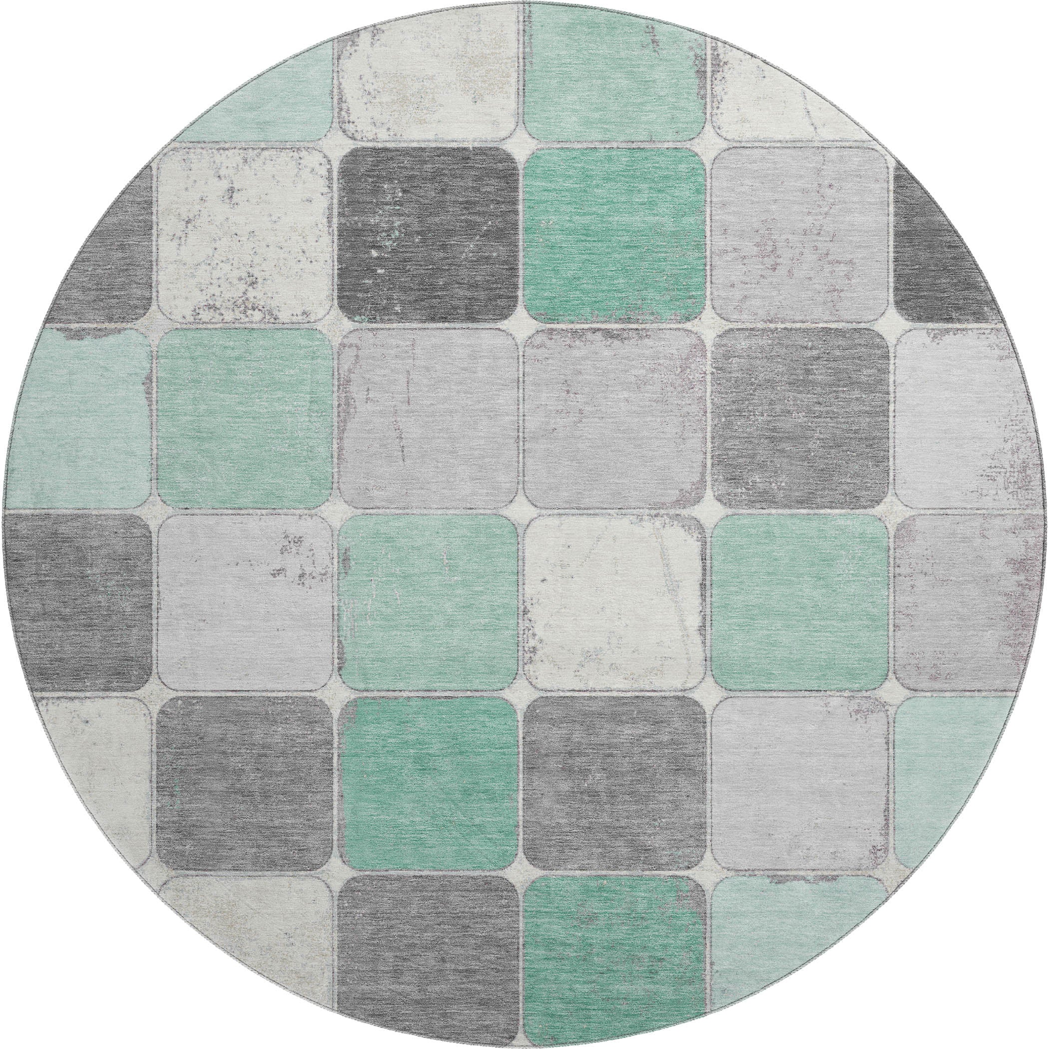 Bruges Machine Washable Transitional Mint Green Rug 8' x 8' #shape_Round