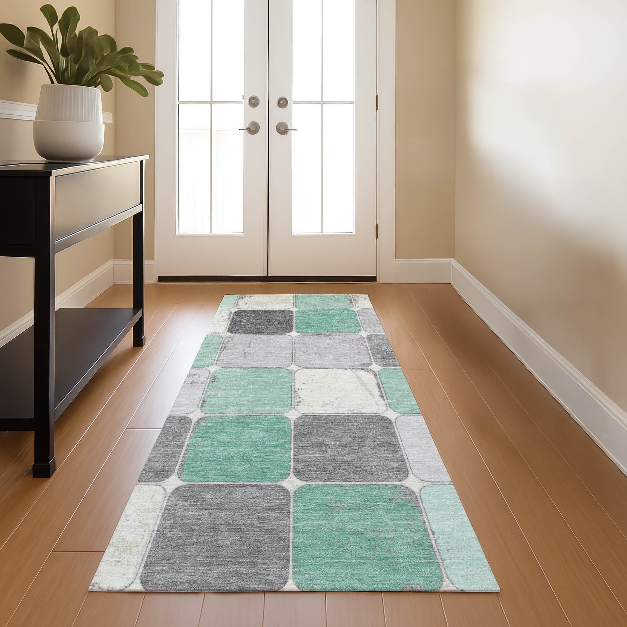 Bruges Machine Washable Transitional Mint Green Rug 2'3" x 7'6" #shape_Runner