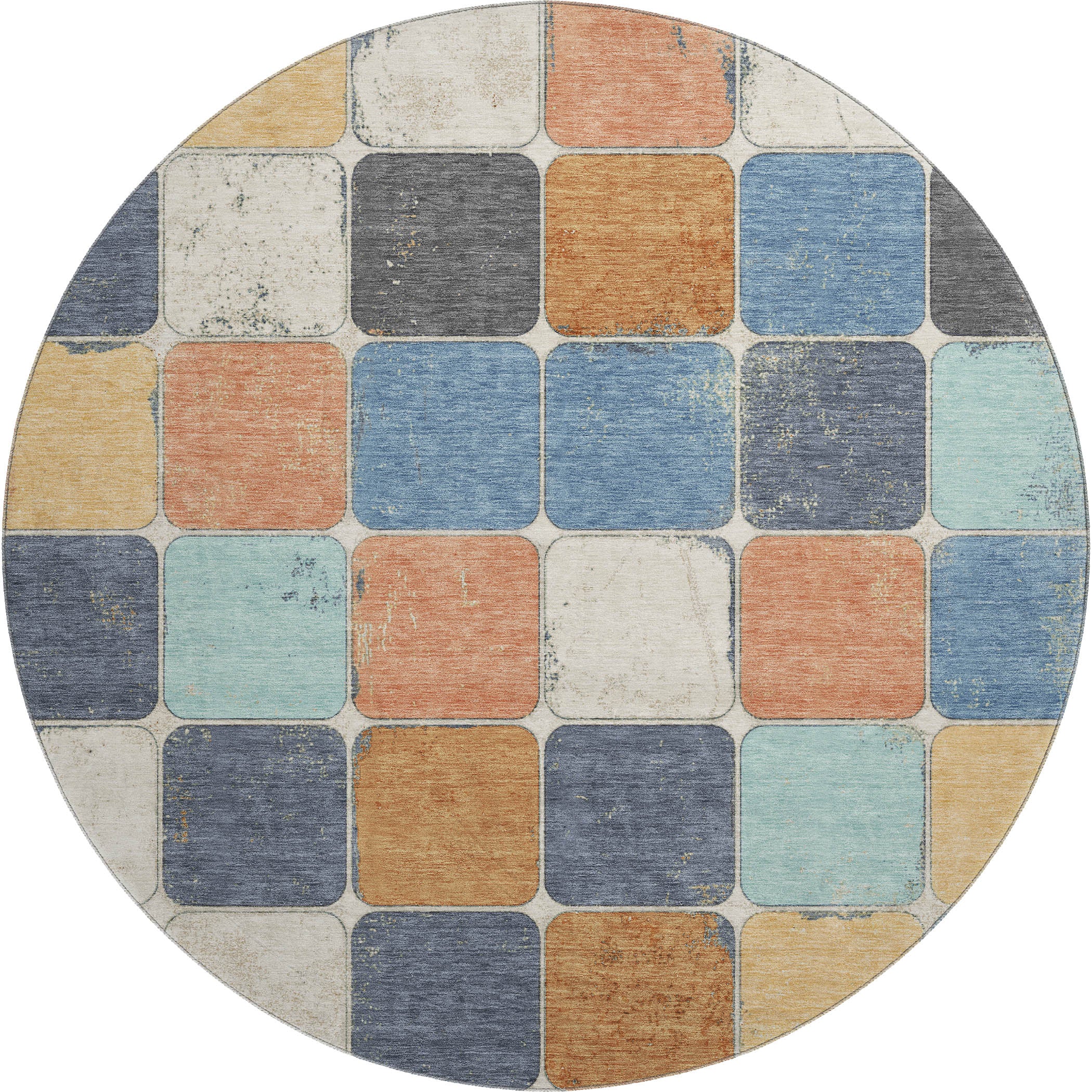 Bruges Machine Washable Transitional Rust Orange Rug 8' x 8' #shape_Round