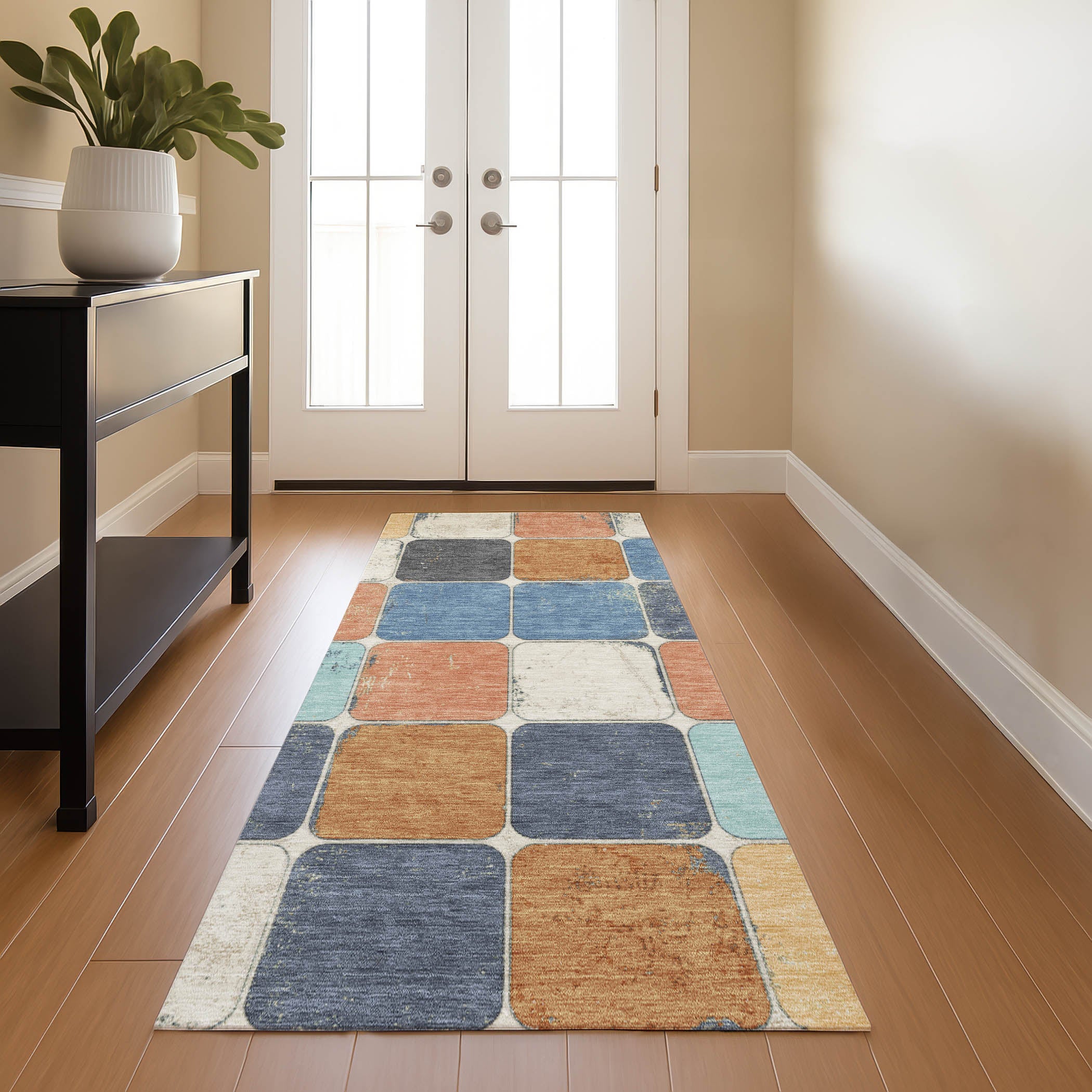 Bruges Machine Washable Transitional Rust Orange Rug 2'3" x 7'6" #shape_Runner