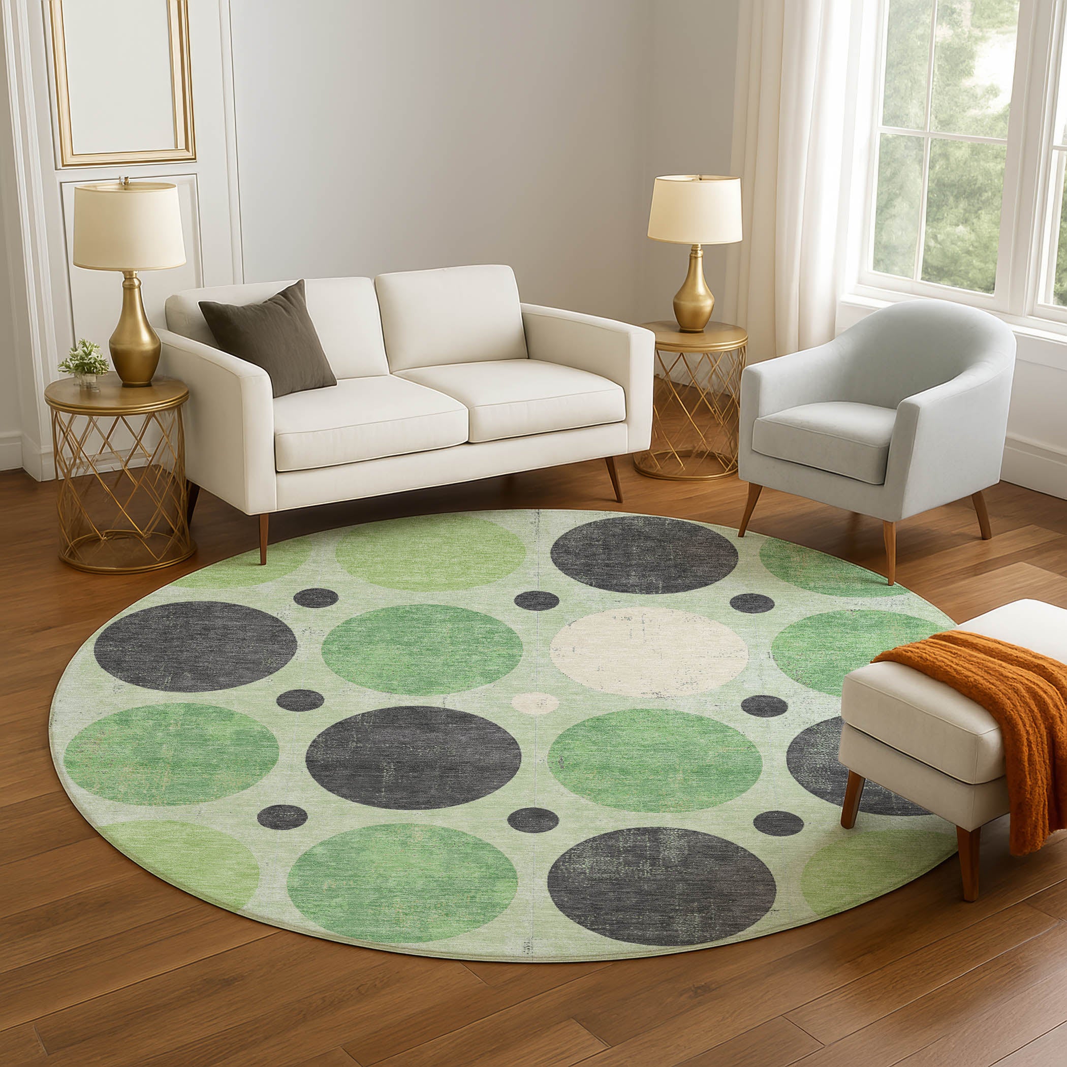 Prague Machine Washable Transitional Green Rug 8' x 8' #shape_Round