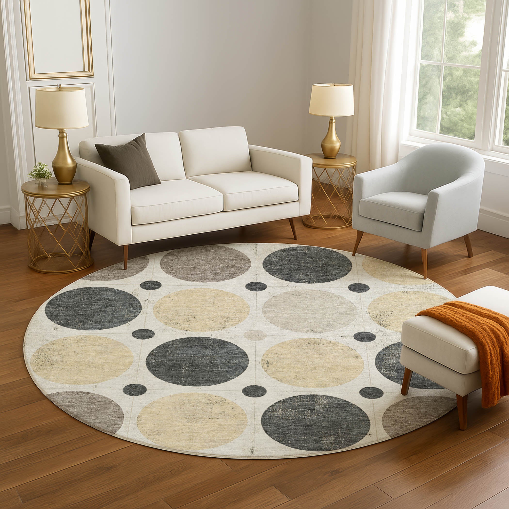 Prague Machine Washable Transitional Ivory Rug 8' x 8' #shape_Round